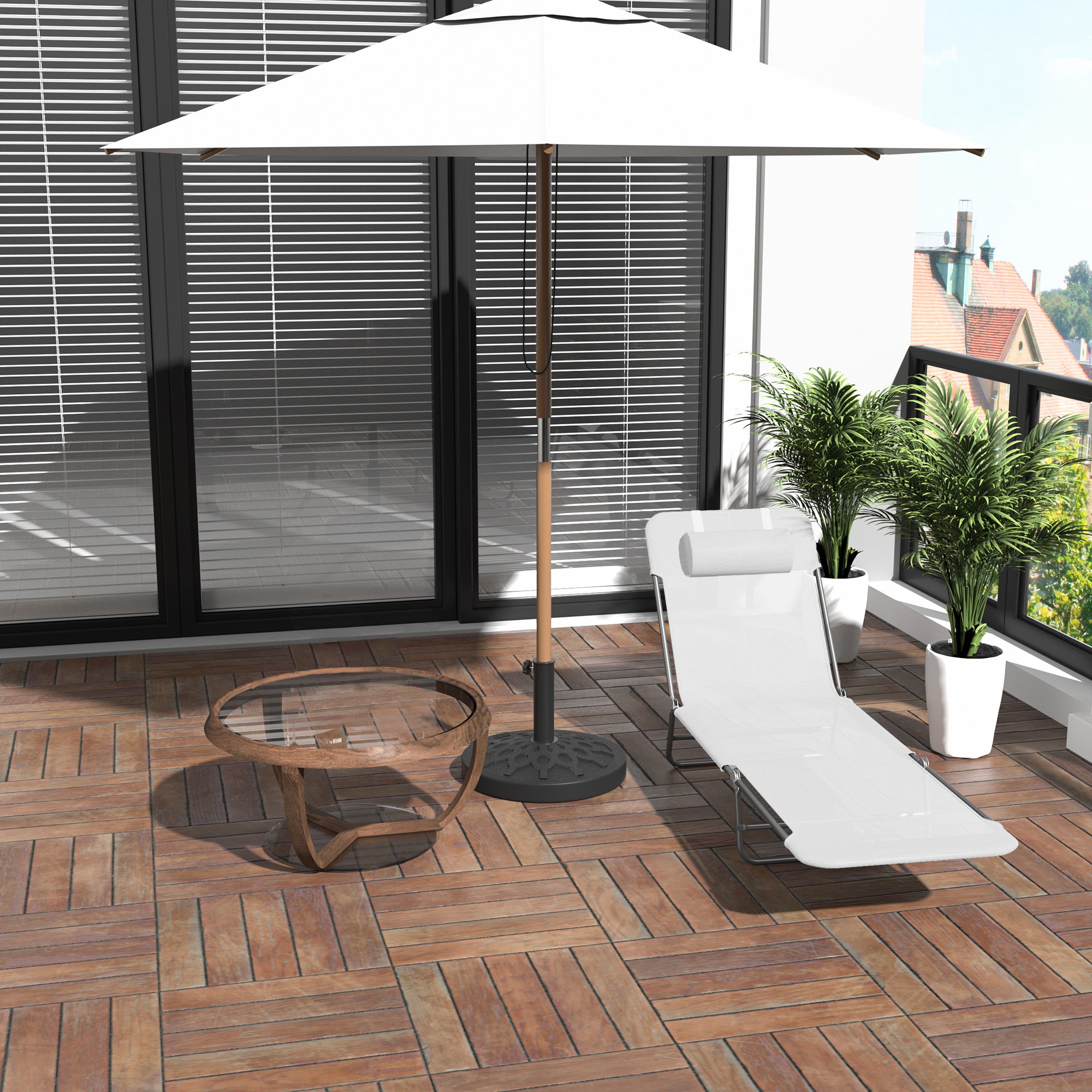 Folding Chaise Lounge Chair, Pool Sun Tanning Chair, Outdoor Lounge Chair with Reclining Back, Breathable Mesh Seat, Headrest for Beach, Yard, Patio, Cream White