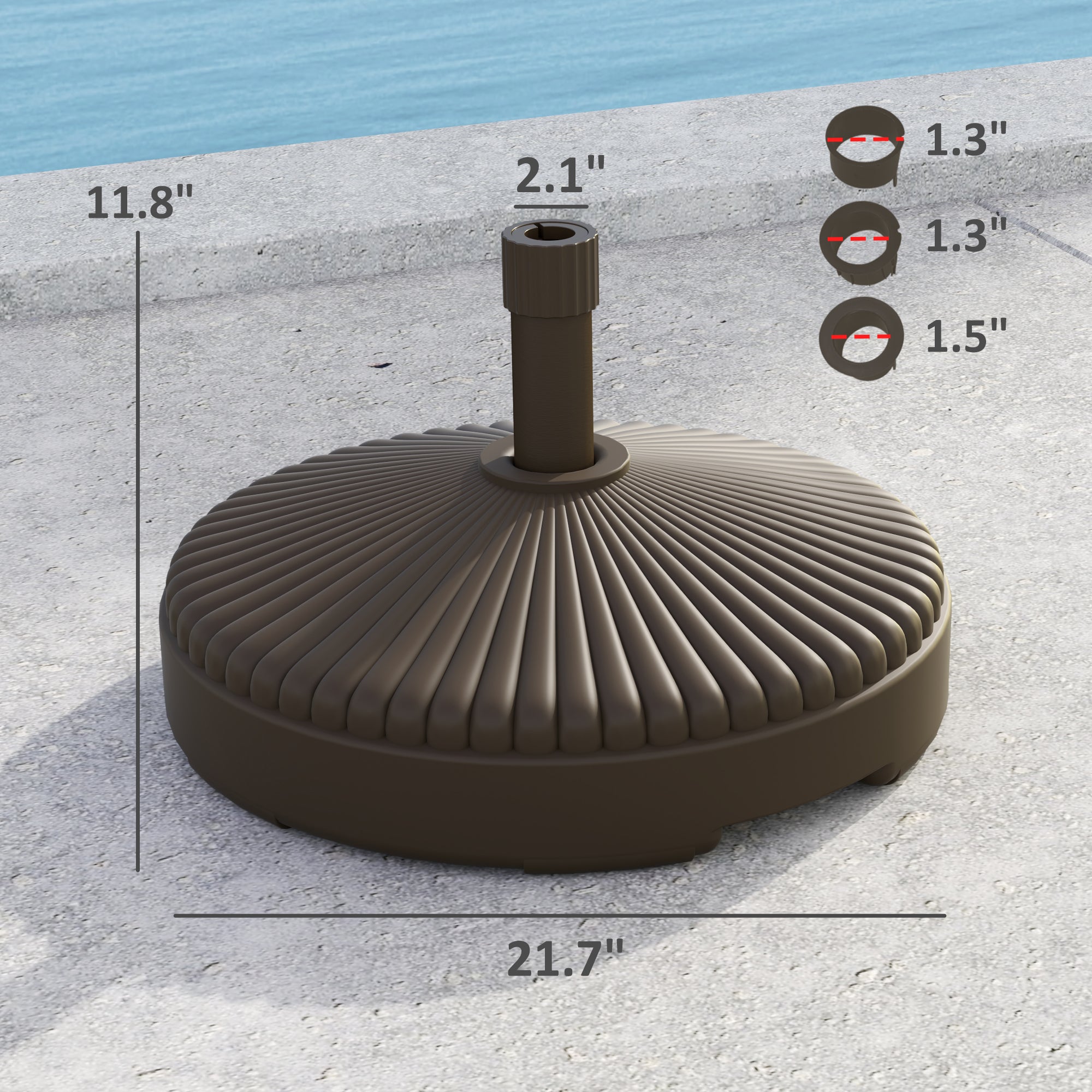 Round Patio Umbrella Base Holder, Heavy Duty Outdoor Umbrella Stand Base, Filled Up To 62lbs With Stand Or 51lbs With Water For Garden, Poolside, Brown