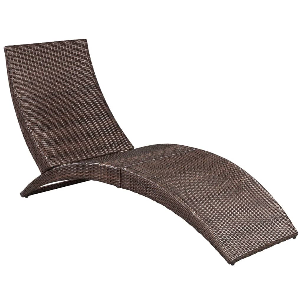 Folding Sun Lounger with Cushion Poly Rattan