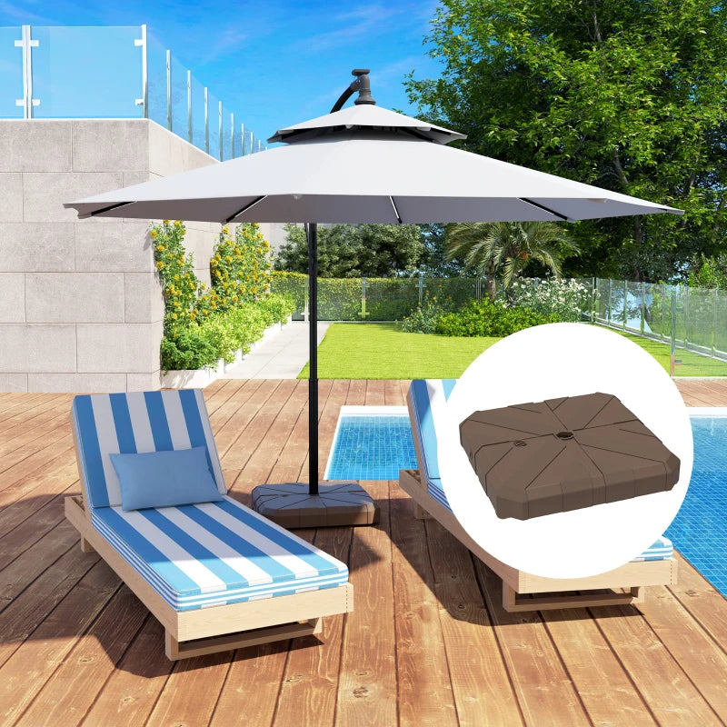 Square Patio Umbrella Base, Cantilever Offset Umbrella Base Heavy Duty Outdoor Umbrella Stand Base, Filled Up To 143lbs With Stand Or 130lbs With Water For Garden Poolside, Brown