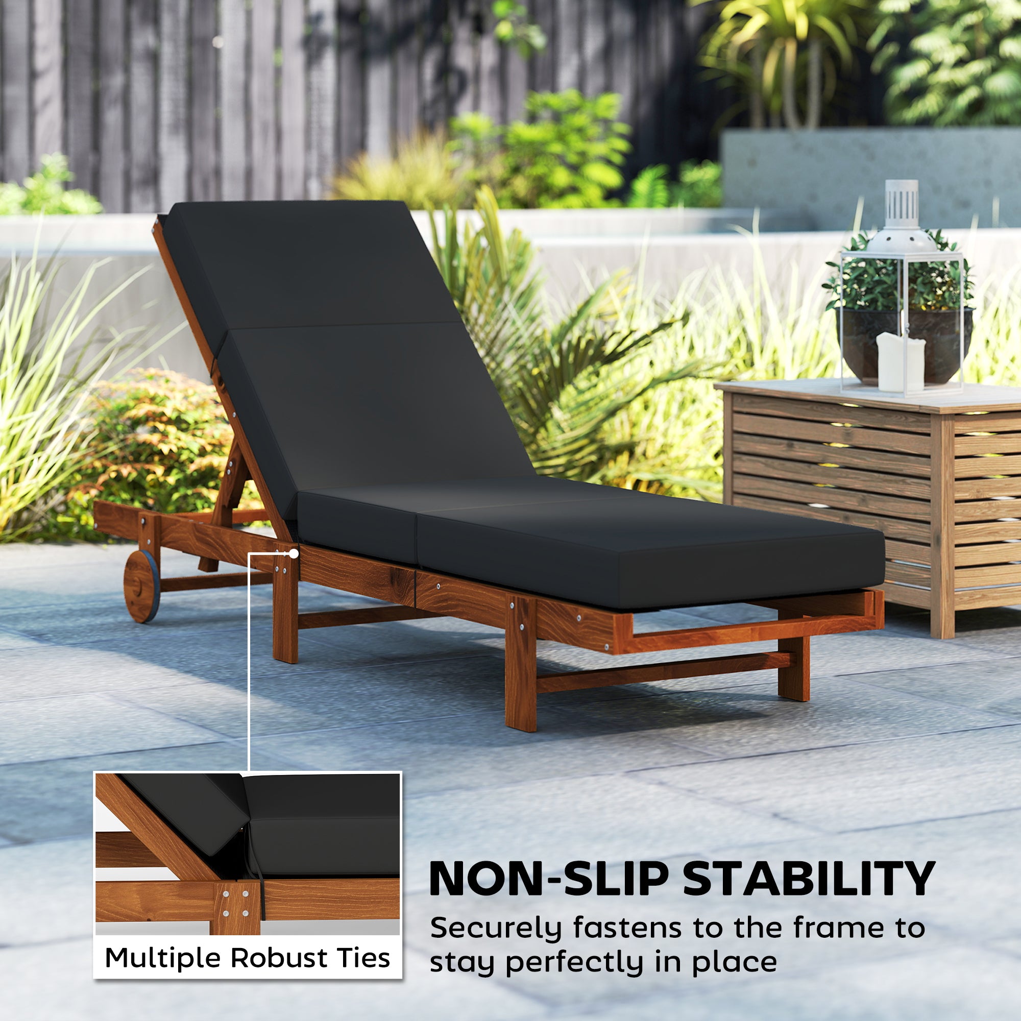 Chaise Lounge Cushion, 4" Thick Outdoor Lounge Chair Cushion with Ties for Patio, 21" x 72 ", Gray