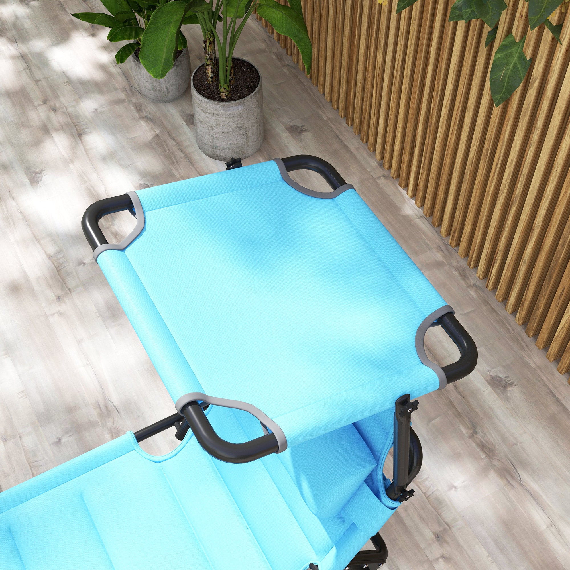Outdoor Lounge Chair, 4 Position Adjustable Backrest, Folding, Cushioned w/ Sun Shade Roof & Pillow, Blue