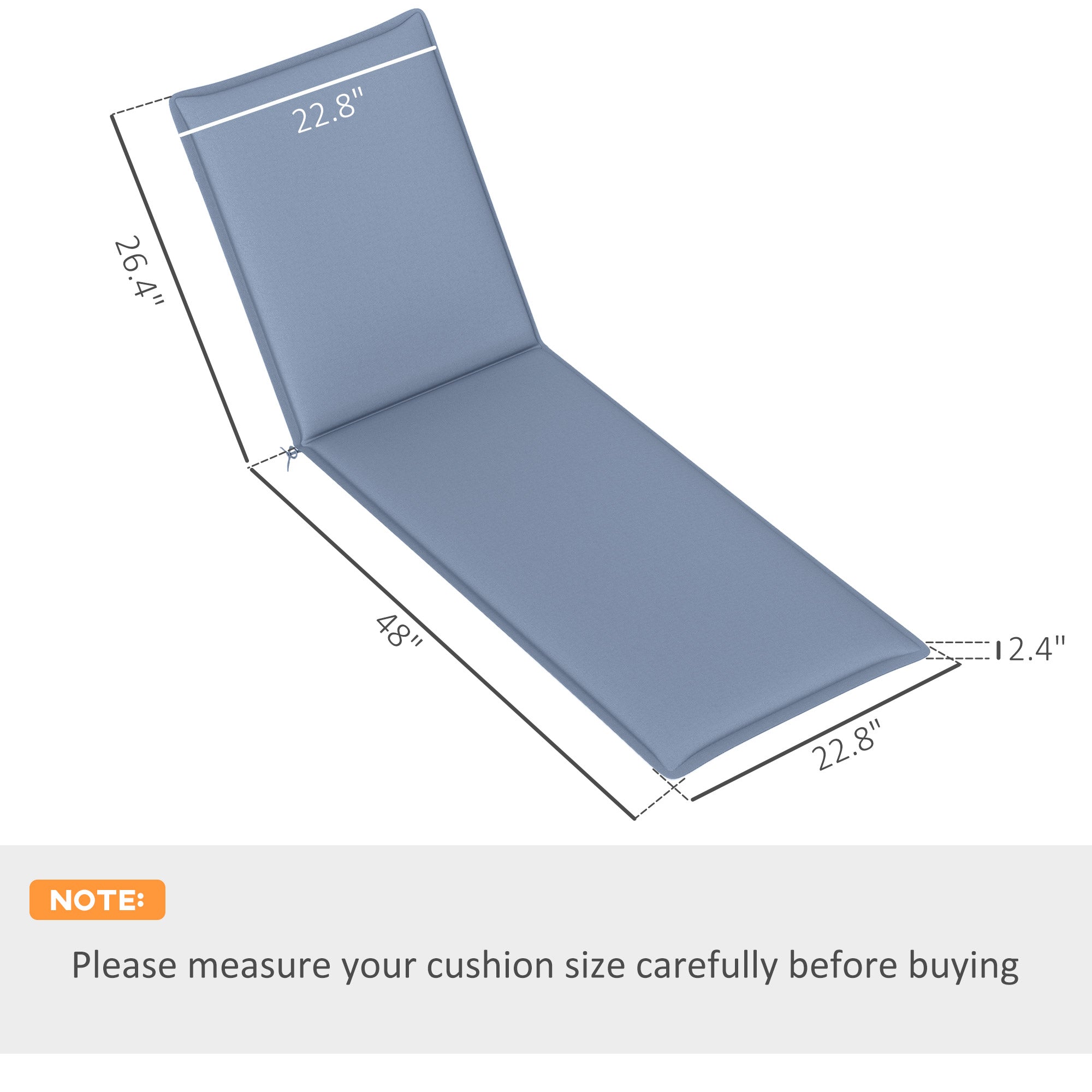 Foldable Chaise Lounge Cushion Set of 2, Outdoor Lounge Chair Cushion Set, UPF50+ 200gsm Fabric, 76" x 23", Blue