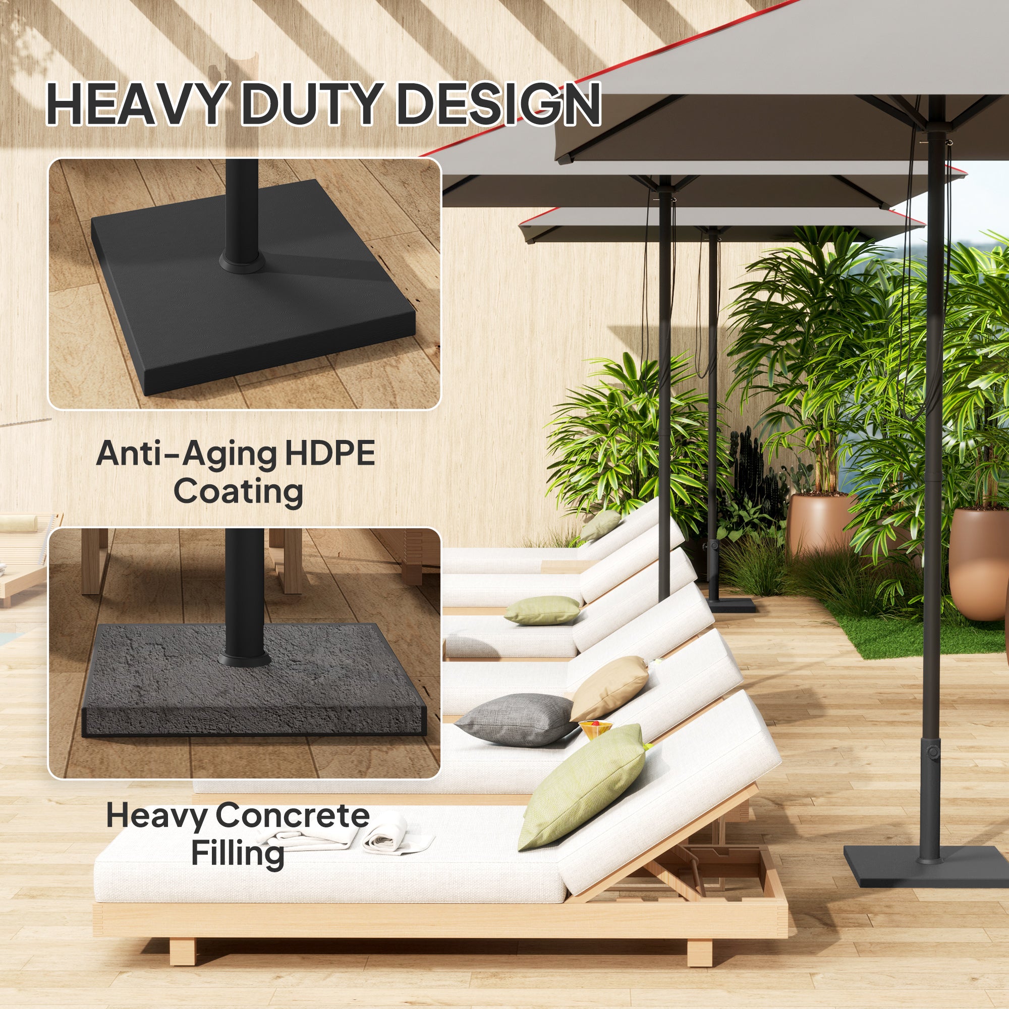 Patio Umbrella Base, 40 Lbs Concrete Heavy Duty Umbrella Base, Outdoor Umbrella Stand Patio Umbrella Holder For 1.5"/1.9" Umbrella Poles For Outdoor, Lawn, Poolside, Black
