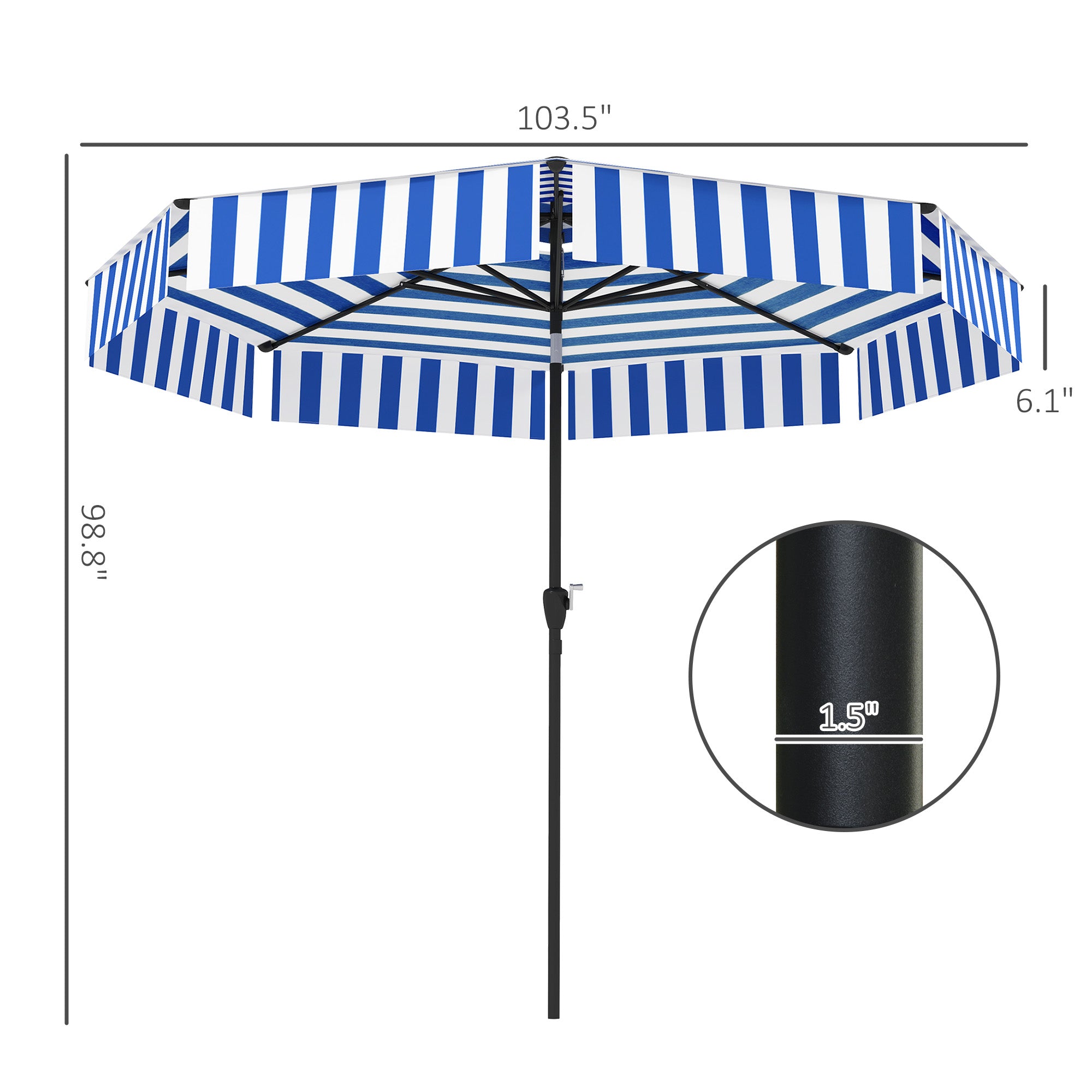 8.6FT Patio Umbrella, Outdoor Market Umbrella, 2-Tier Vented Patio Table Umbrella With Crank 8 Ribs, Tiltable Porch Umbrella For Garden Deck Poolside, Navy Blue