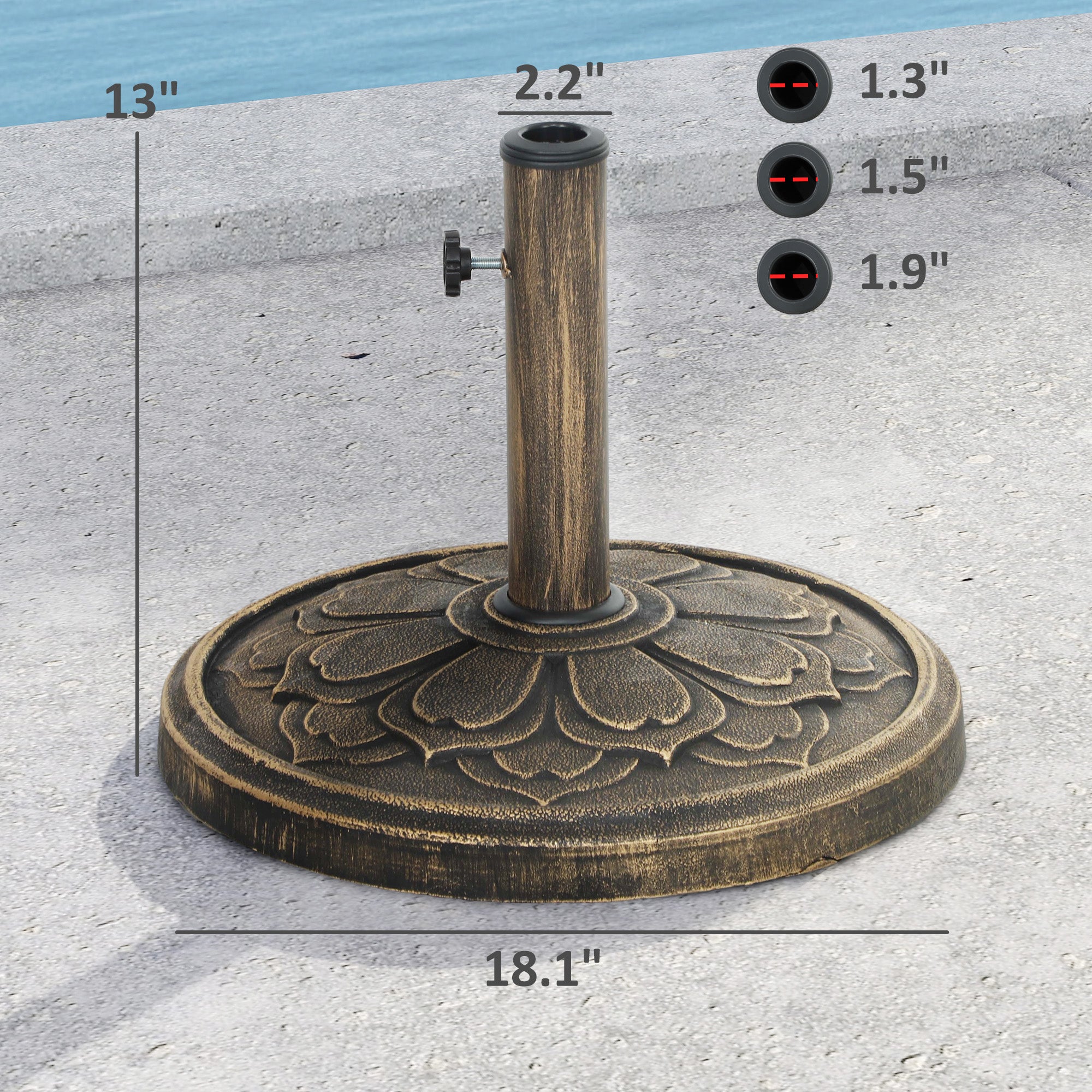 Round Patio Umbrella Base, 26 Lbs Resin Outdoor Umbrella Stand Base, Patio Umbrella Stand For 1.31.51.9 Umbrella Poles For Outdoor, Lawn, Poolside, Bronze