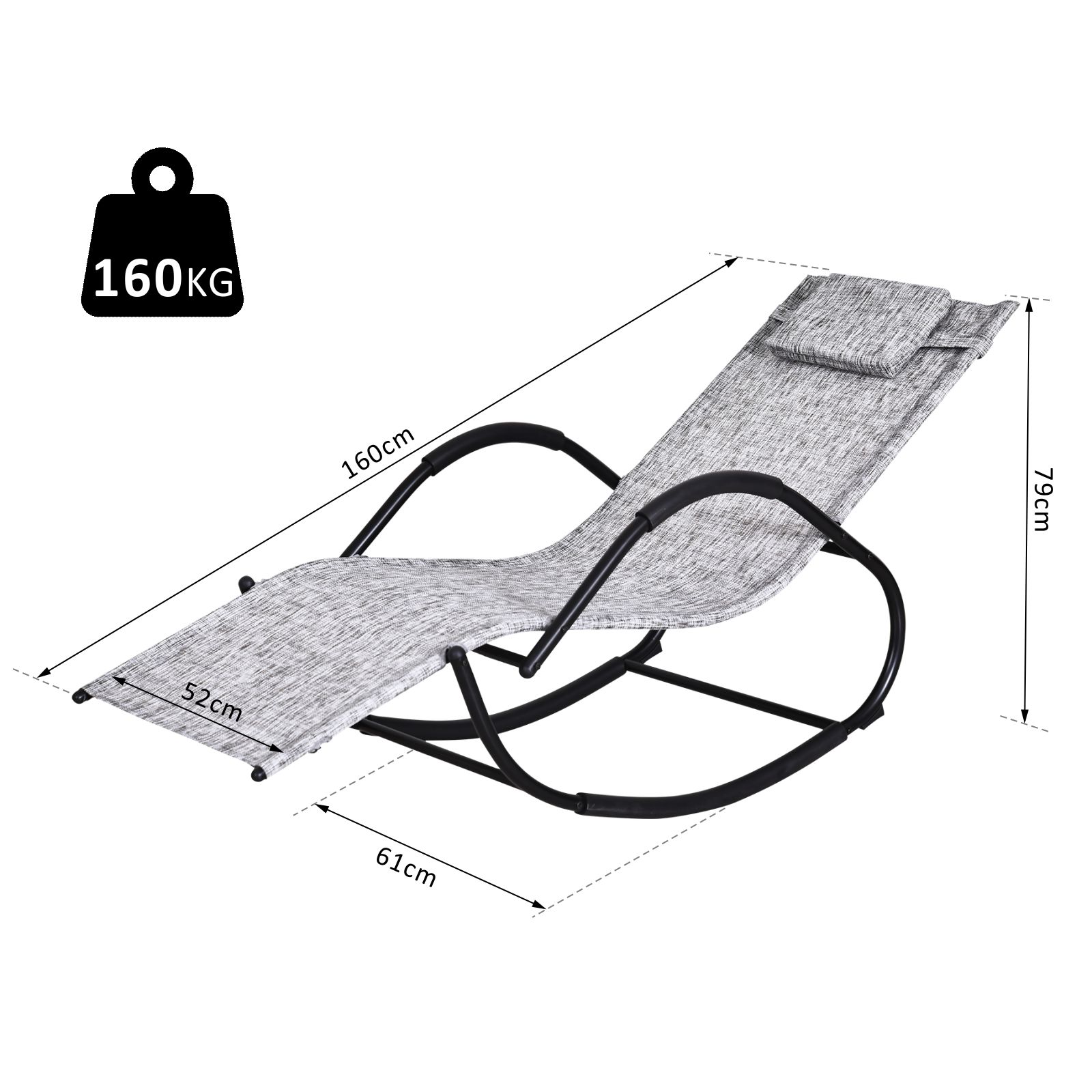 Steel Frame Zero Gravity Rocking Lounge Chair W Pillow Grey