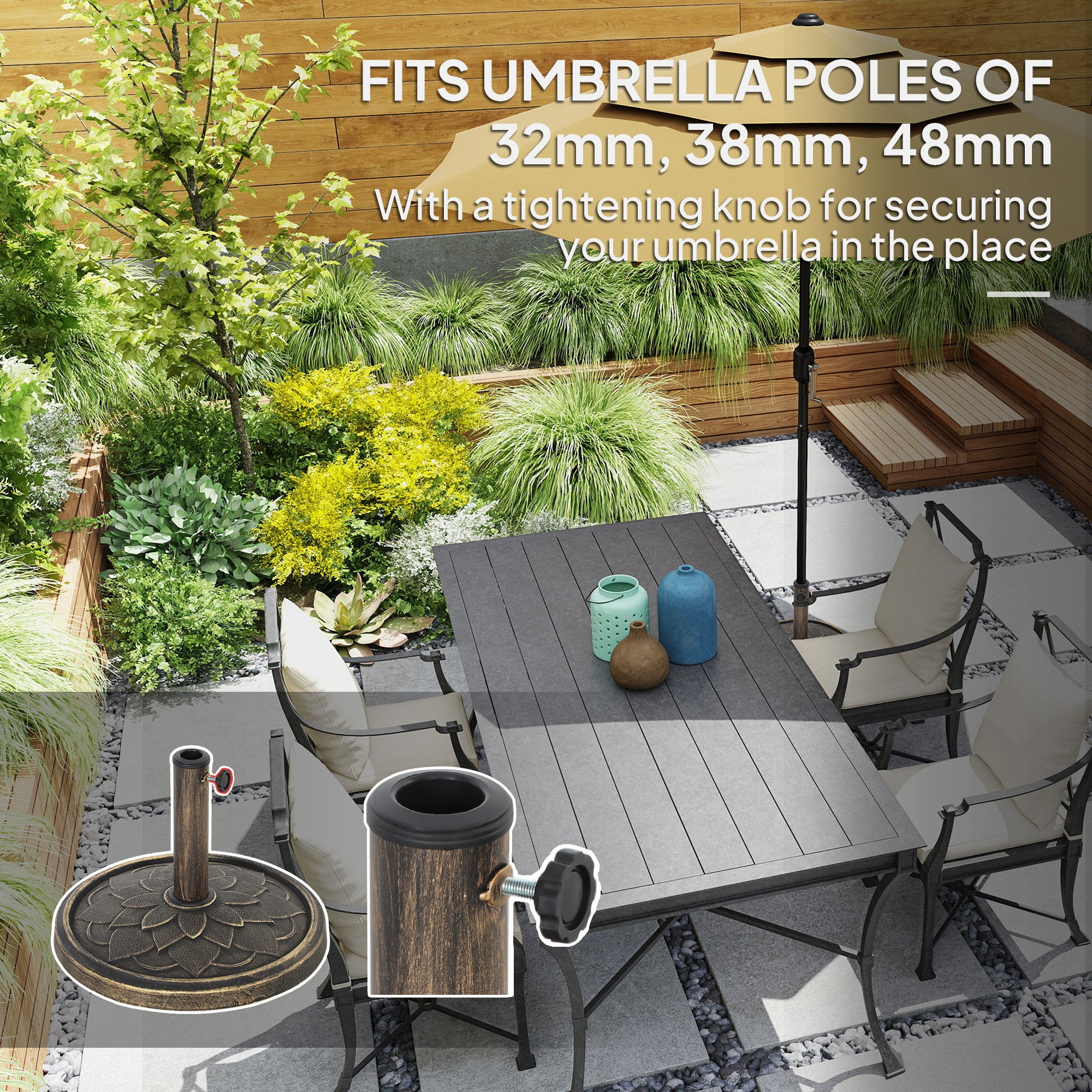 Round Patio Umbrella Base, 26 Lbs Resin Umbrella Stand Base, Heavy Duty Patio Umbrella Holder For 1.3"/1.5"/1.9" Umbrella Poles For Outdoor, Lawn, Poolside, Bronze