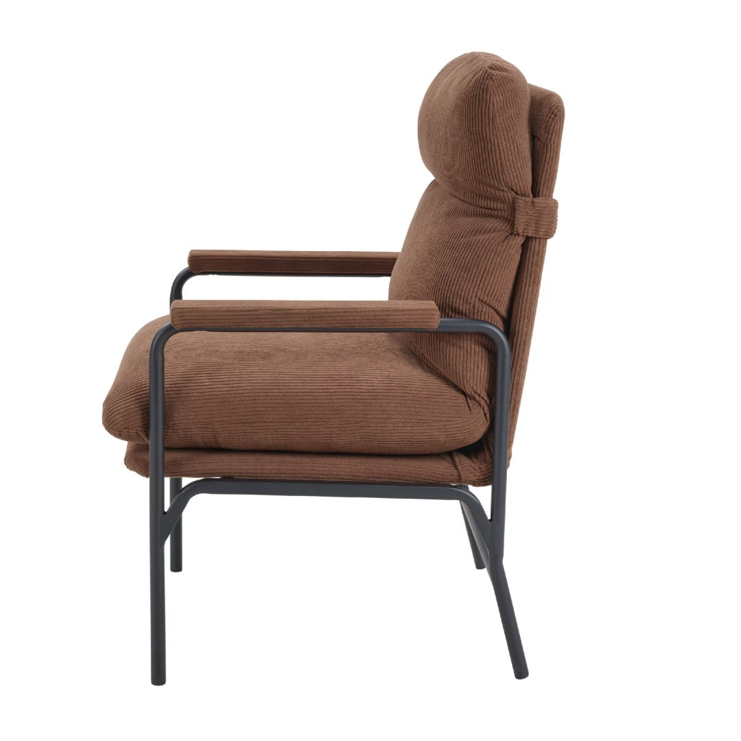 Modern Accent Chair, Reclining Chair With Adjustable Backrest, Corduroy Chair With Metal Frame, Reading Chair, Comfy Lounge Chair For Living Room, Bedroom, Office, Brown