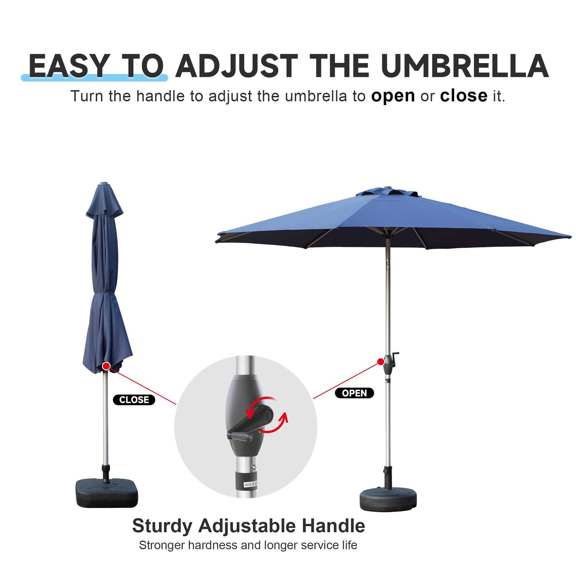 9FT Patio Umbrella, Outdoor Table Umbrella With Push Button Tilt And Crank, UV Protection Waterproof Market Sun Umbrella With 8 Sturdy Ribs For Garden, Deck, Backyard, Pool Navy Blue