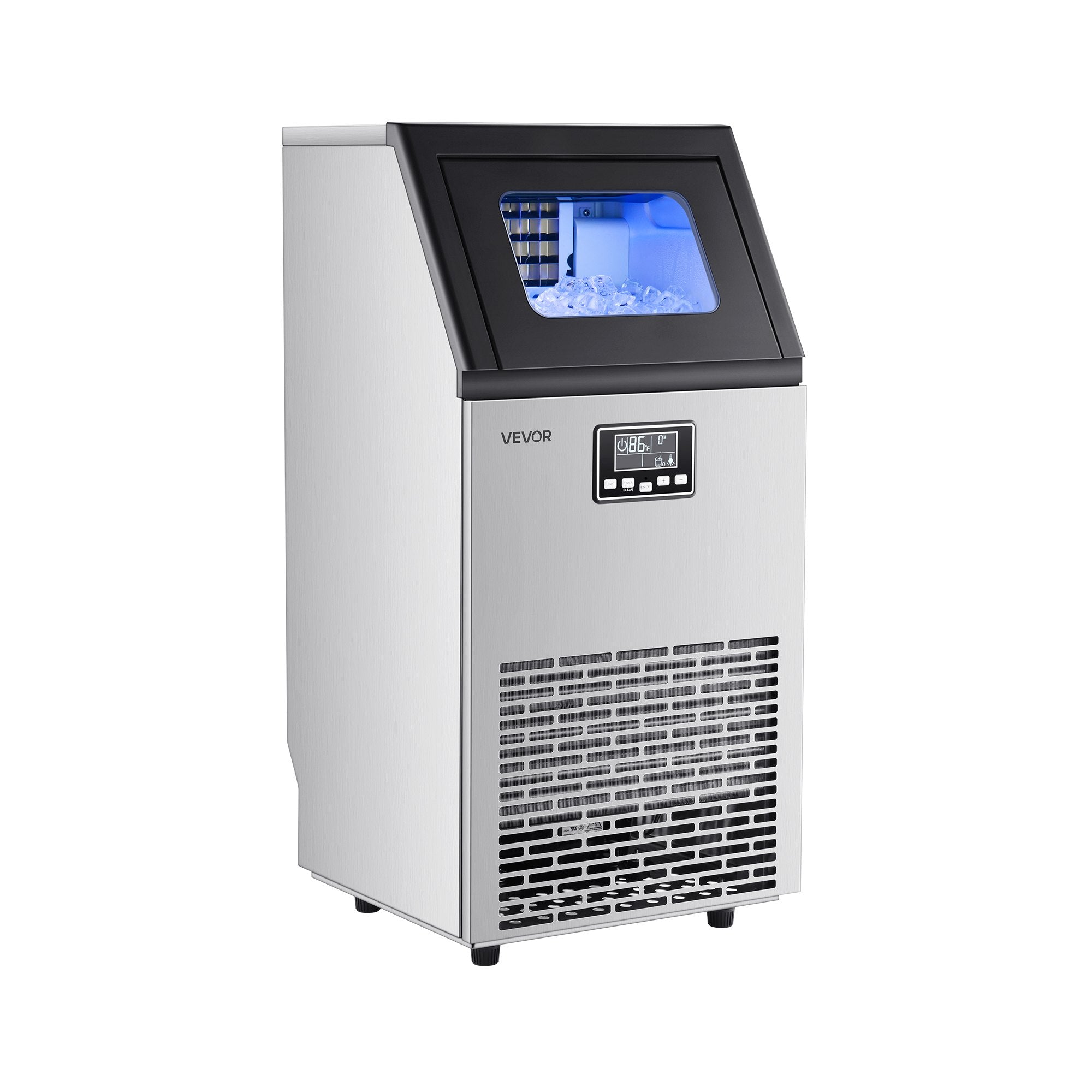 Commercial Ice Maker Machine, 100 Lbs/24h With 28Lbs Storage, 45 Cubes Per Cycle, Stainless Steel Freestanding & Under Counter Ice Maker With LED Display & Self-Cleaning, For Home Bar Restaurant