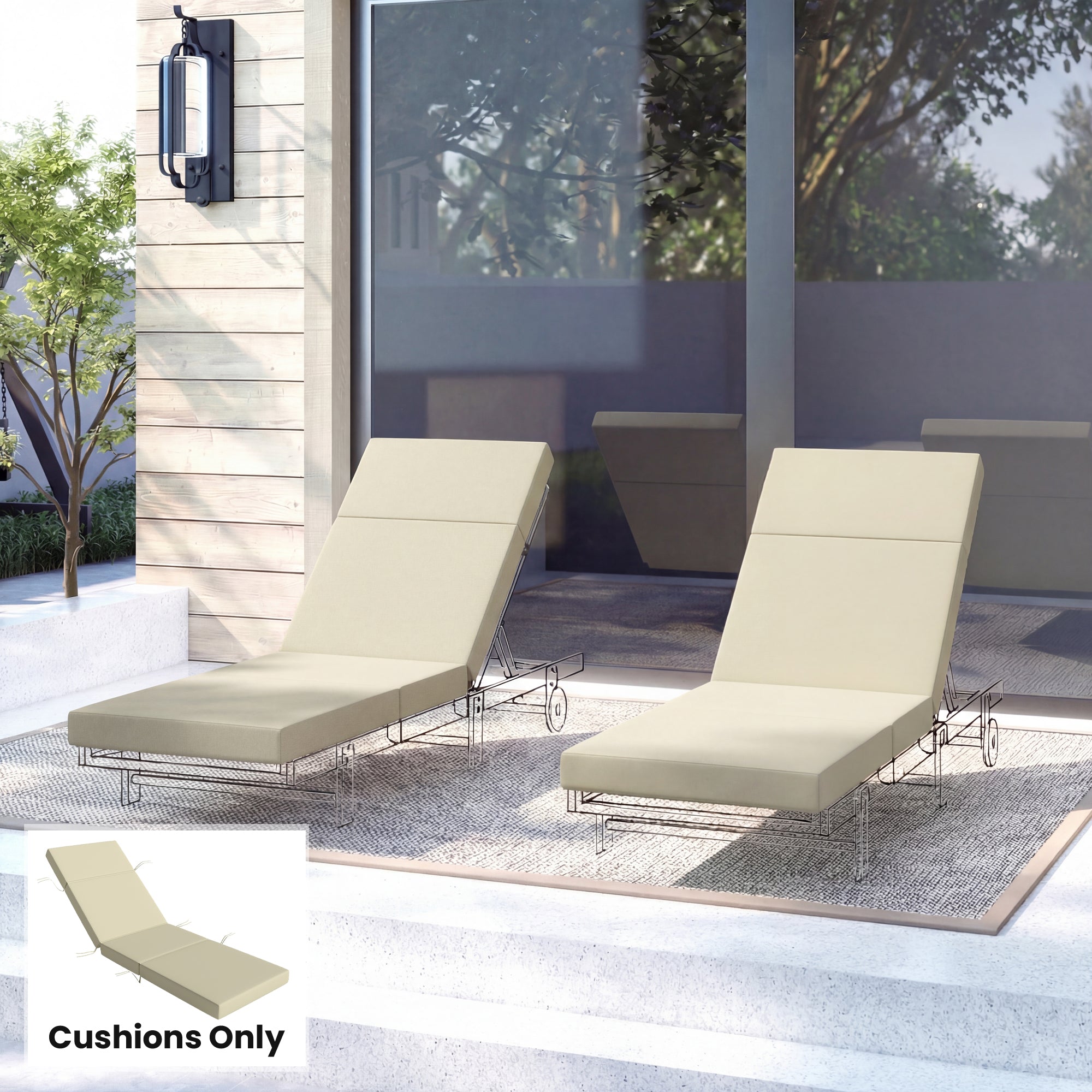 Chaise Lounge Cushion, 4" Thick Outdoor Lounge Chair Cushions with Ties for Patio, 26" x 80 ", Cream White