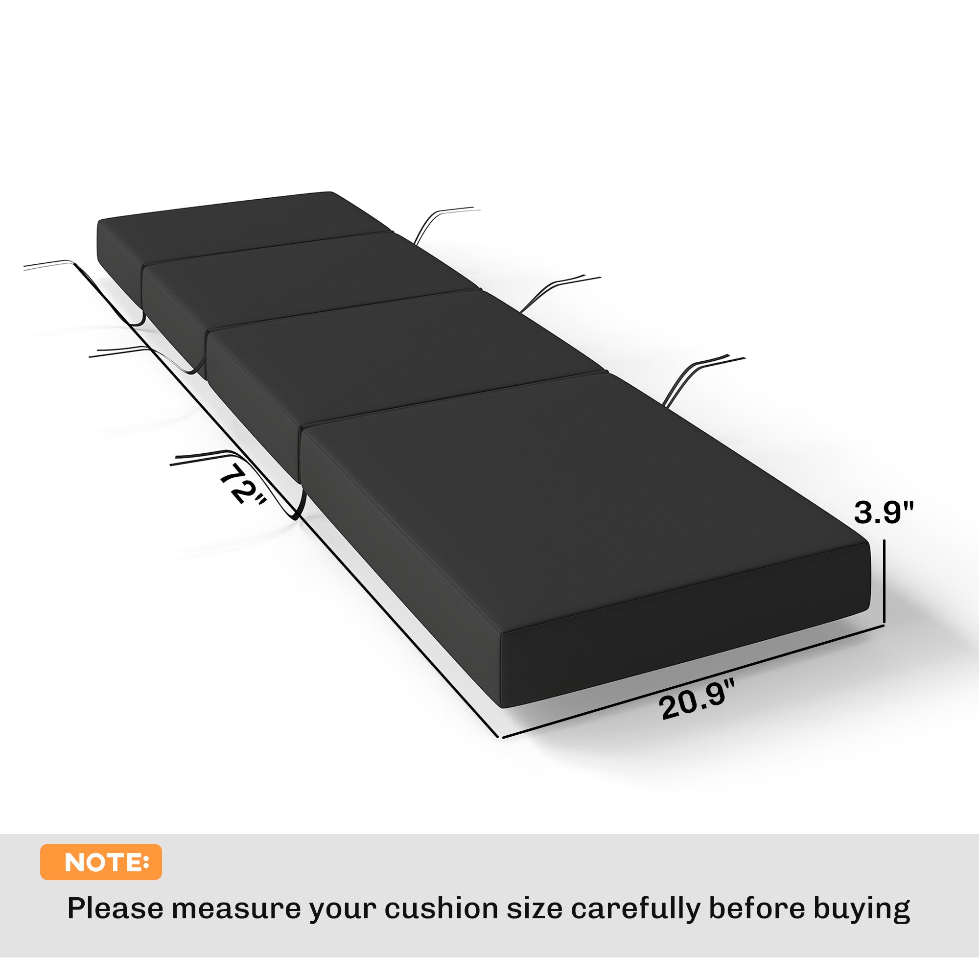 Chaise Lounge Cushion, 4" Thick Outdoor Lounge Chair Cushion with Ties for Patio, 21" x 72 ", Gray