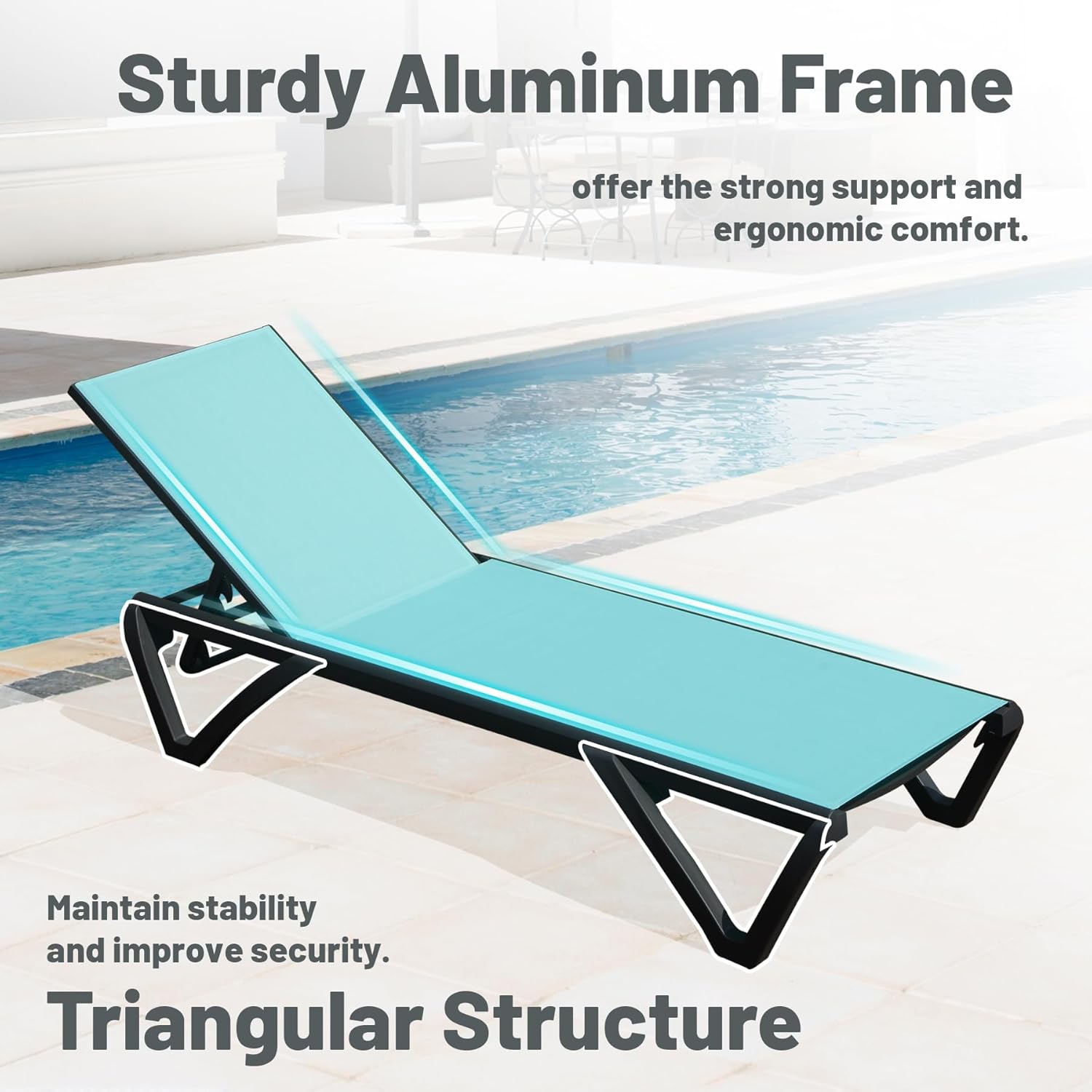 Outdoor Lounge Chair, 2 Pieces Aluminum Plastic Patio Chaise Lounge With 5 Position Adjustable Backrest And Wheels, All Weather Reclining Chair For Outdoor, Beach, Yard, Pool, Lake Blue