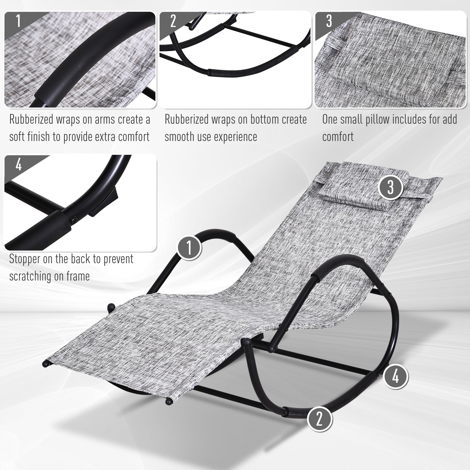Steel Frame Zero Gravity Rocking Lounge Chair W Pillow Grey