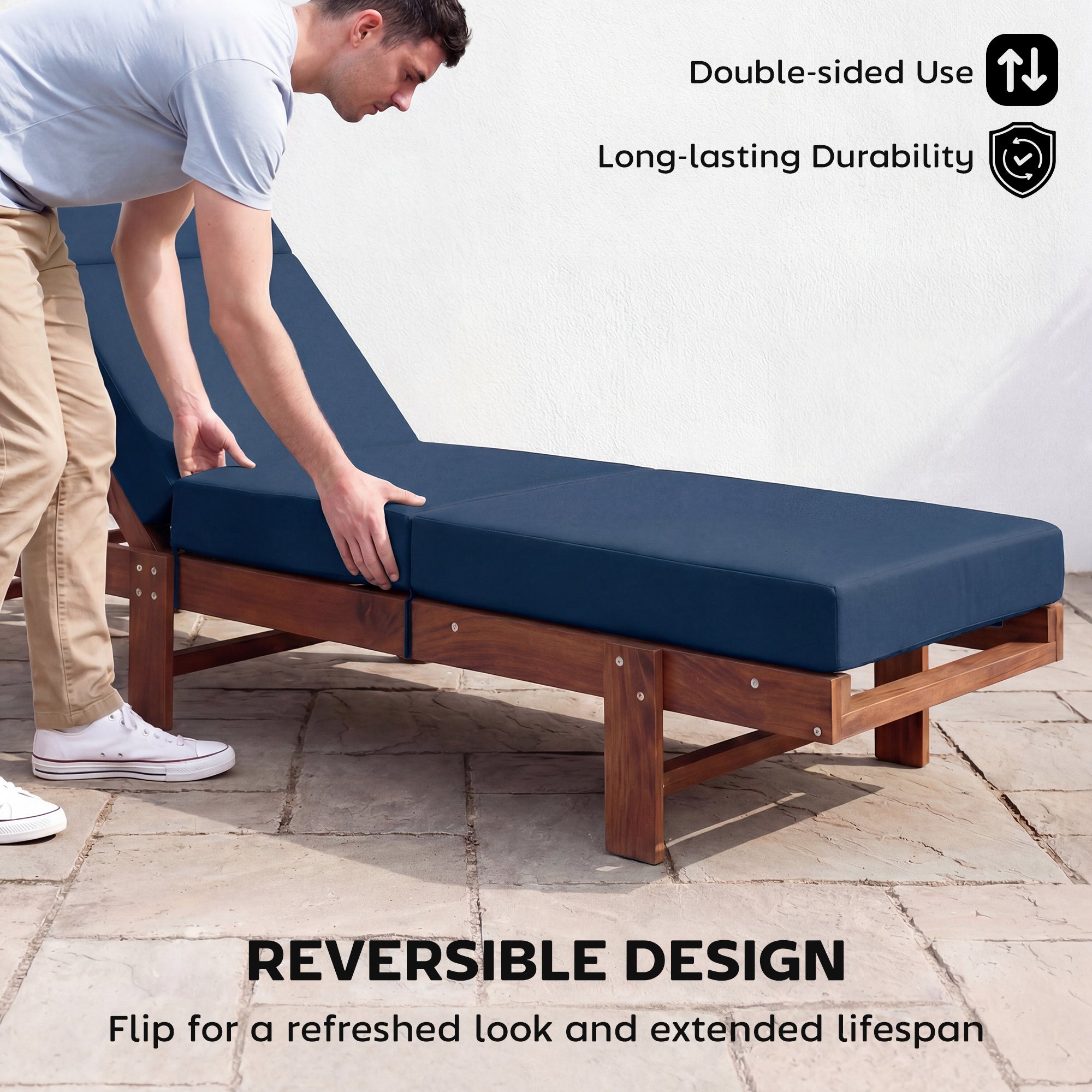 Chaise Lounge Cushion, 4" Thick Outdoor Lounge Chair Cushions with Ties for Patio, 26" x 80 ", Navy Blue