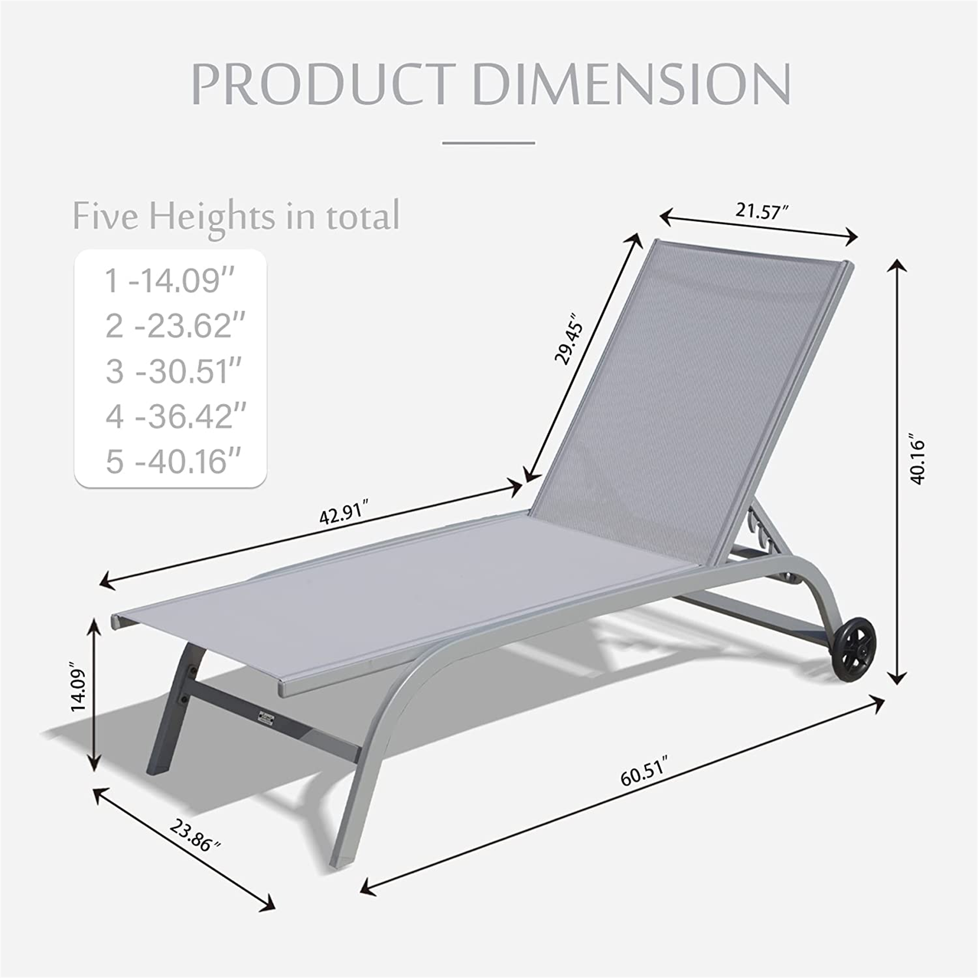 Chaise Lounge Outdoor Set Of 2, Lounge Chairs For Outside With Wheels, Outdoor Lounge Chairs With 5 Adjustable Position, Pool Lounge Chairs For Patio, Beach, Yard, Deck, Poolside Grey,2 Lounge Chairs
