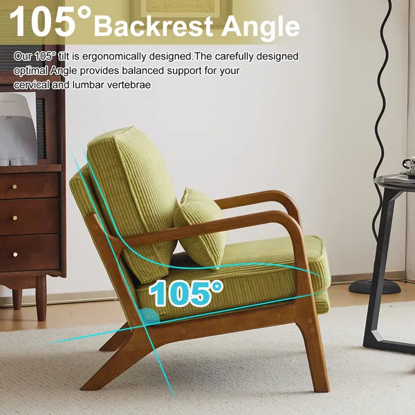 Low Arm Accent Chair - Olive Green Corduroy Upholstered Indoor Lounge Chair, Compact Single Seater With Sturdy Frame - 330LBS Weight Capacity