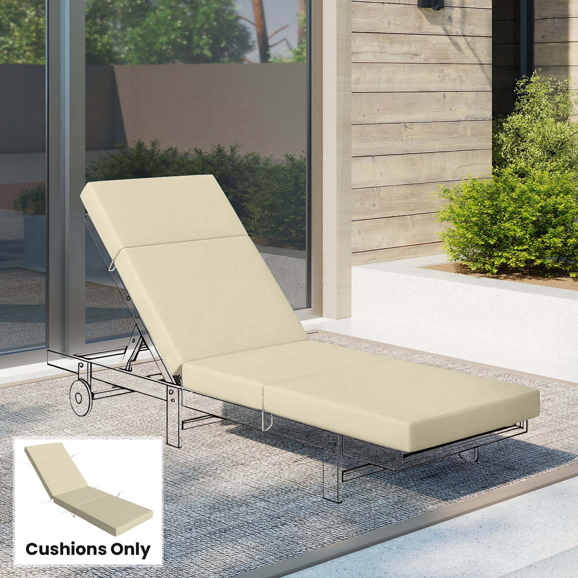 Chaise Lounge Cushion, 4" Thick Outdoor Lounge Chair Cushions with Ties for Patio, 26" x 80 ", Cream White