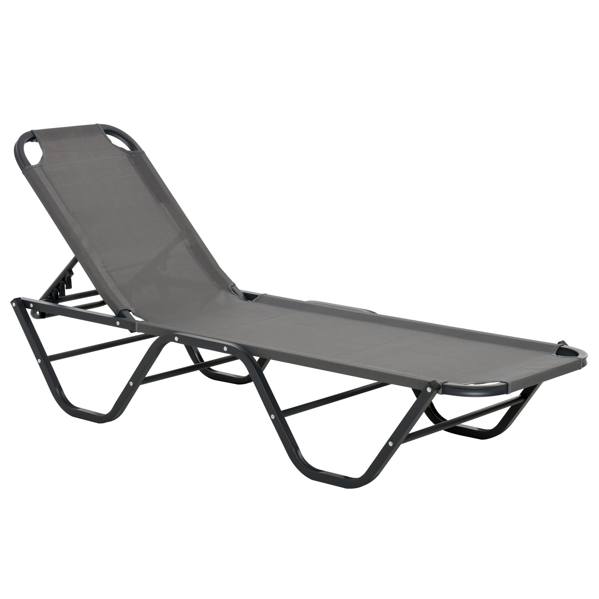 Sun Lounger Relaxed Recliner With 5-Position Adjustable Backrest Aluminium Frame For Pool, Sun Bathing, Grey