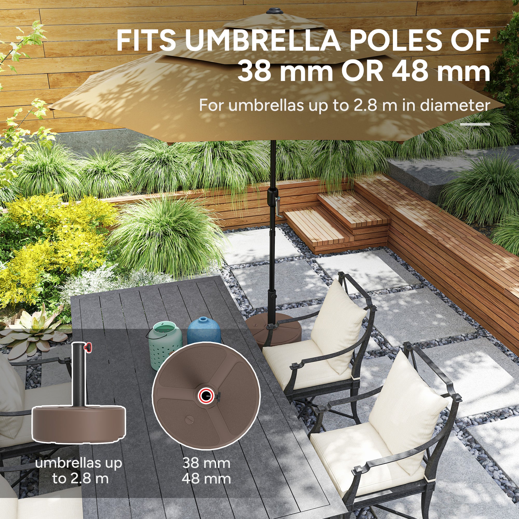 Round Patio Umbrella Base Holder, Heavy Duty Outdoor Umbrella Stand Base, Filled Up To 44lbs With Stand Or 40lbs With Water For Garden, Poolside, Black