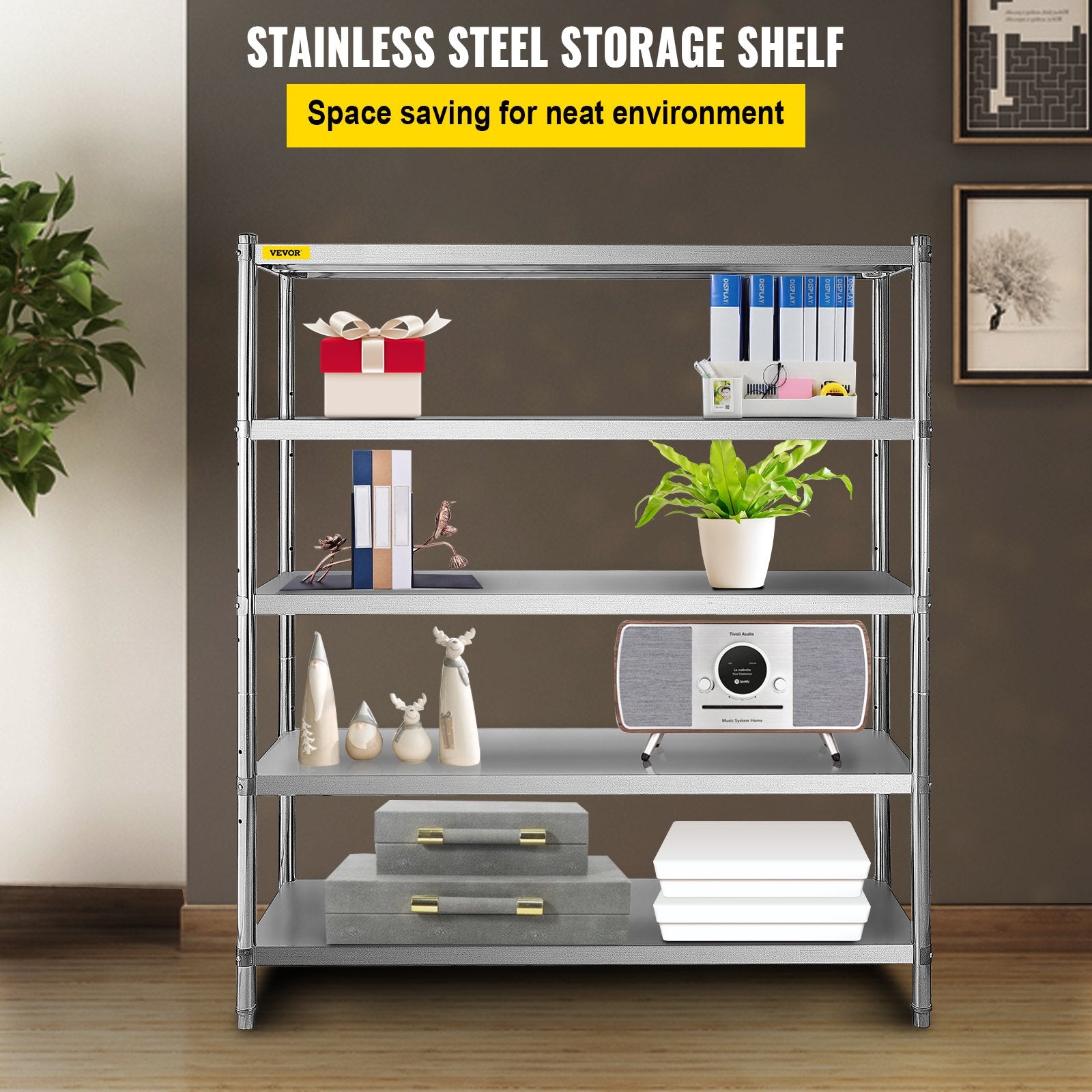 Stainless Steel Shelving 60x18.5 Inch 5 Tier Adjustable Shelf Storage Unit Stainless Steel Heavy Duty Shelving For Kitchen Commercial Office Garage Storage 330lb Per Shelf