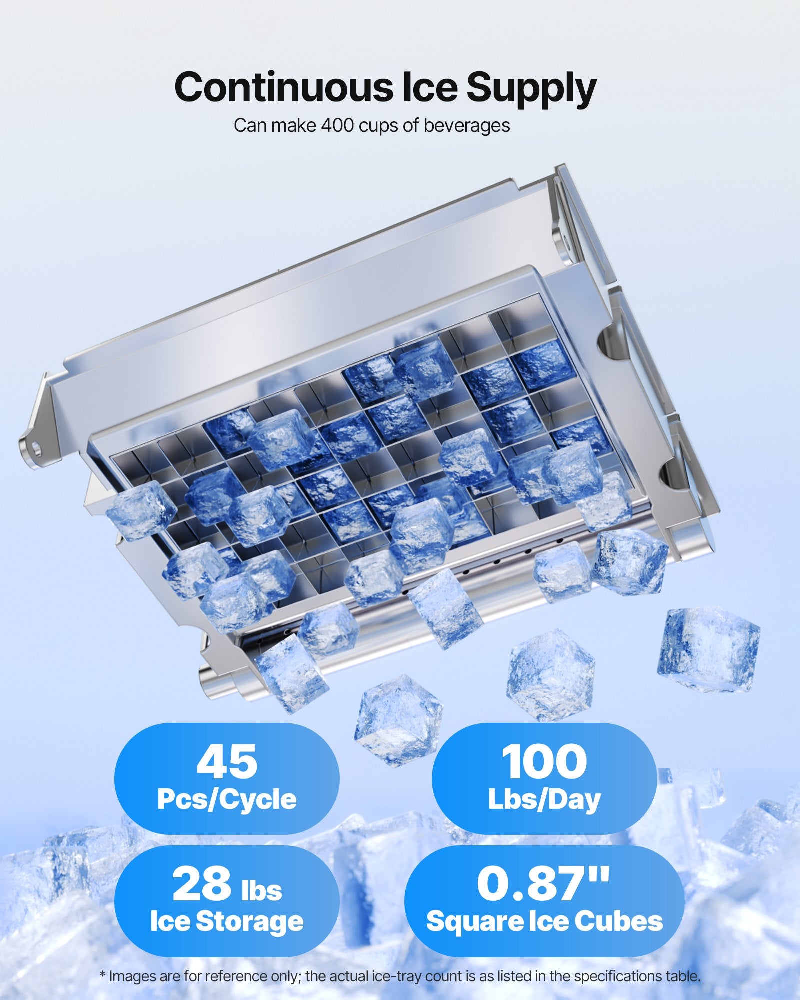 Commercial Ice Maker Machine, 100 Lbs/24h With 28Lbs Storage, 45 Cubes Per Cycle, Stainless Steel Freestanding & Under Counter Ice Maker With LED Display & Self-Cleaning, For Home Bar Restaurant