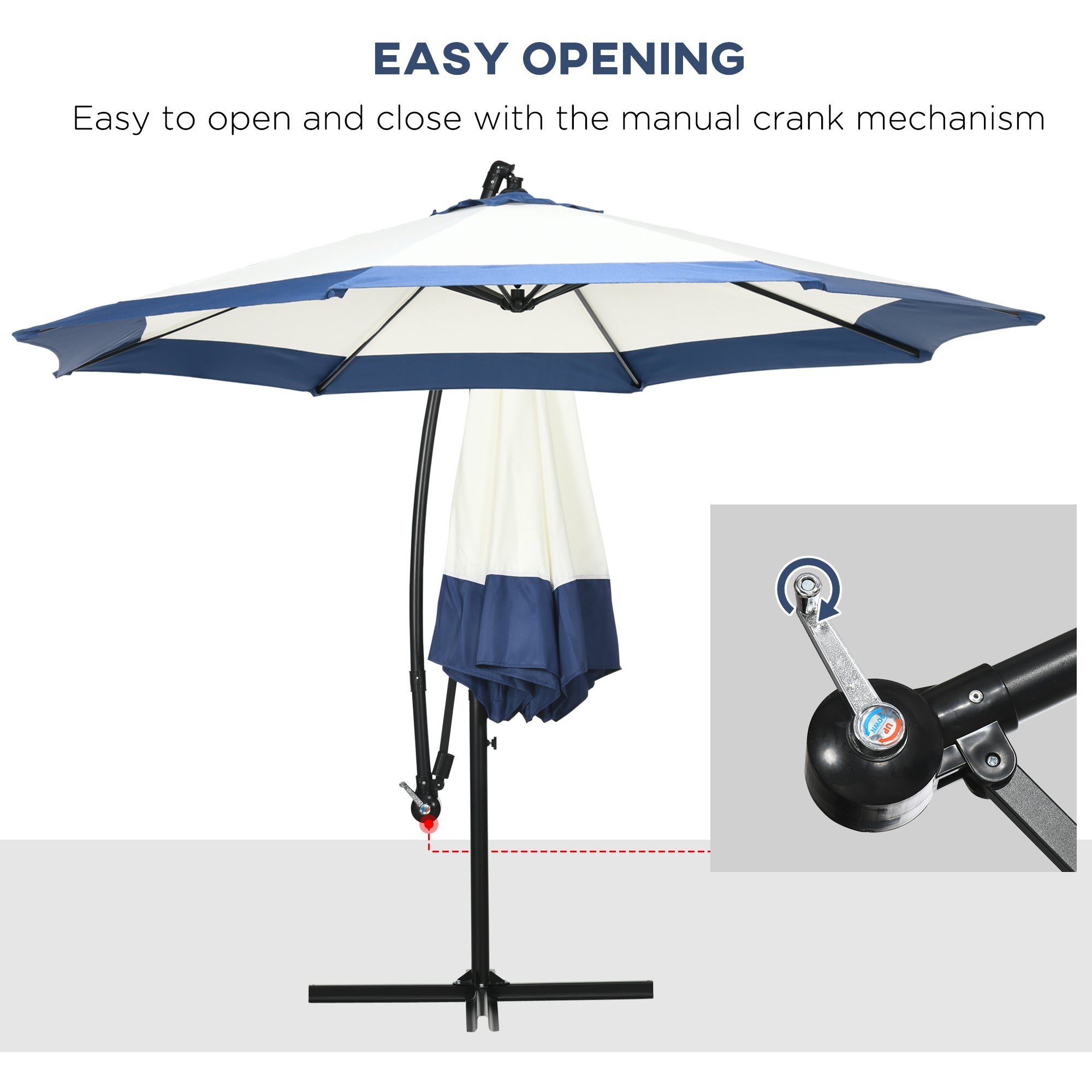 10FT Cantilever Umbrella, Offset Patio Umbrella with Crank and Cross Base for Deck, Backyard, Pool and Garden, Hanging Umbrellas, Navy Blue