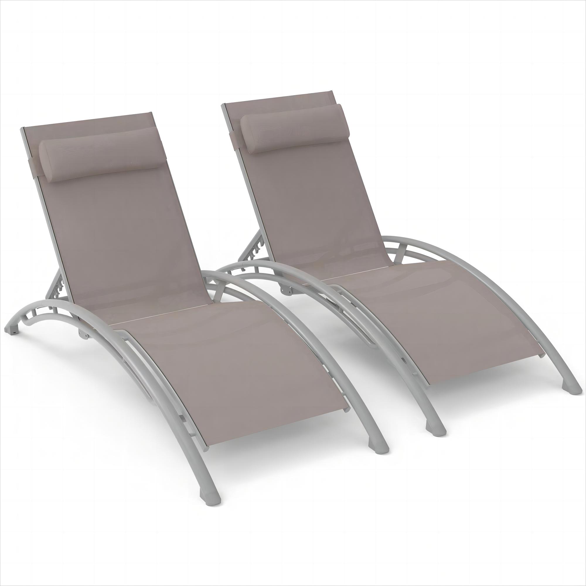 Outdoor Chaise Lounge Set Of 2 Patio Recliner Chairs With Adjustable Backrest And Removable Pillow For Indoor&Outdoor Beach Pool Sunbathing Lawn Khaki,2 Lounge Chairs