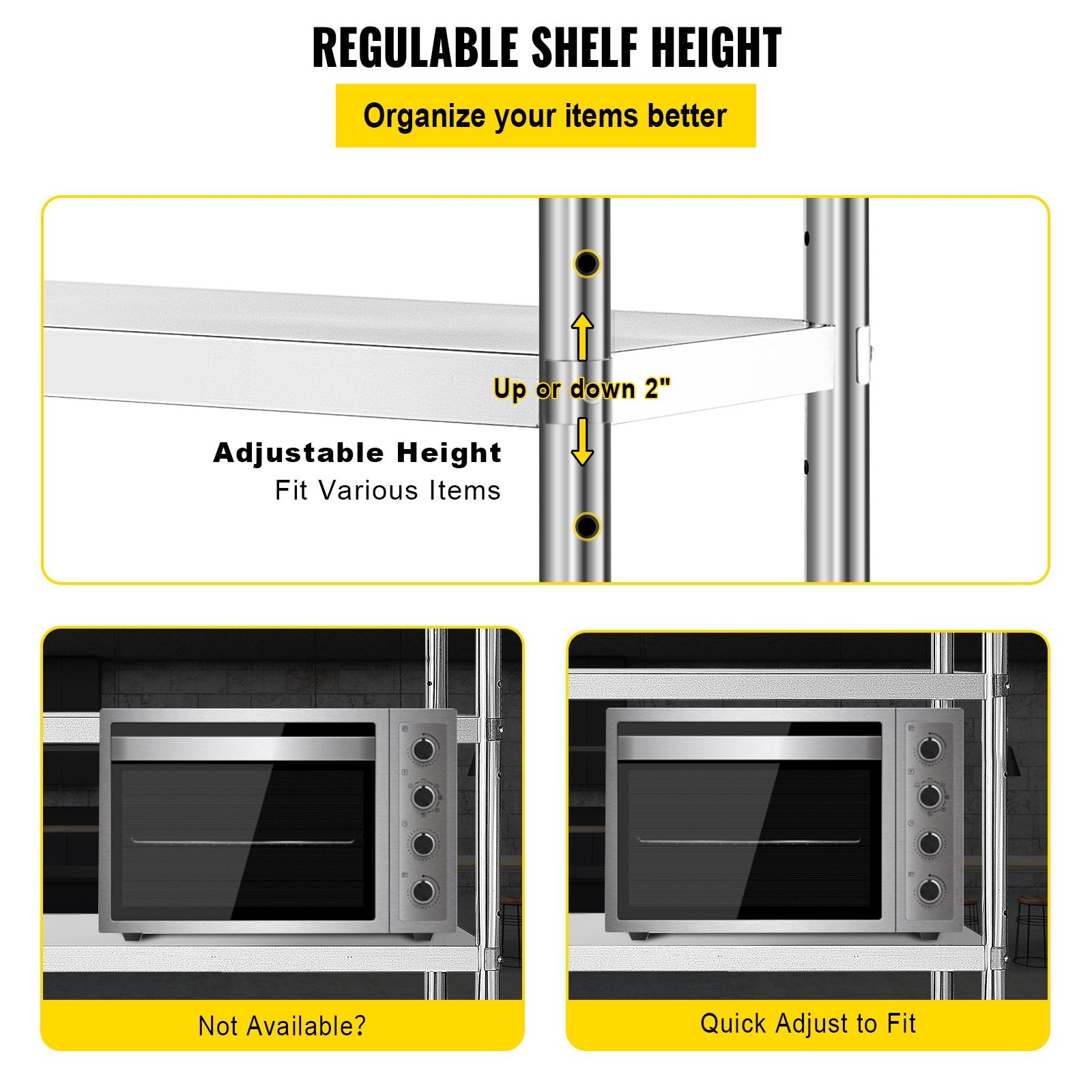 Stainless Steel Shelving 60x18.5 Inch 5 Tier Adjustable Shelf Storage Unit Stainless Steel Heavy Duty Shelving For Kitchen Commercial Office Garage Storage 330lb Per Shelf