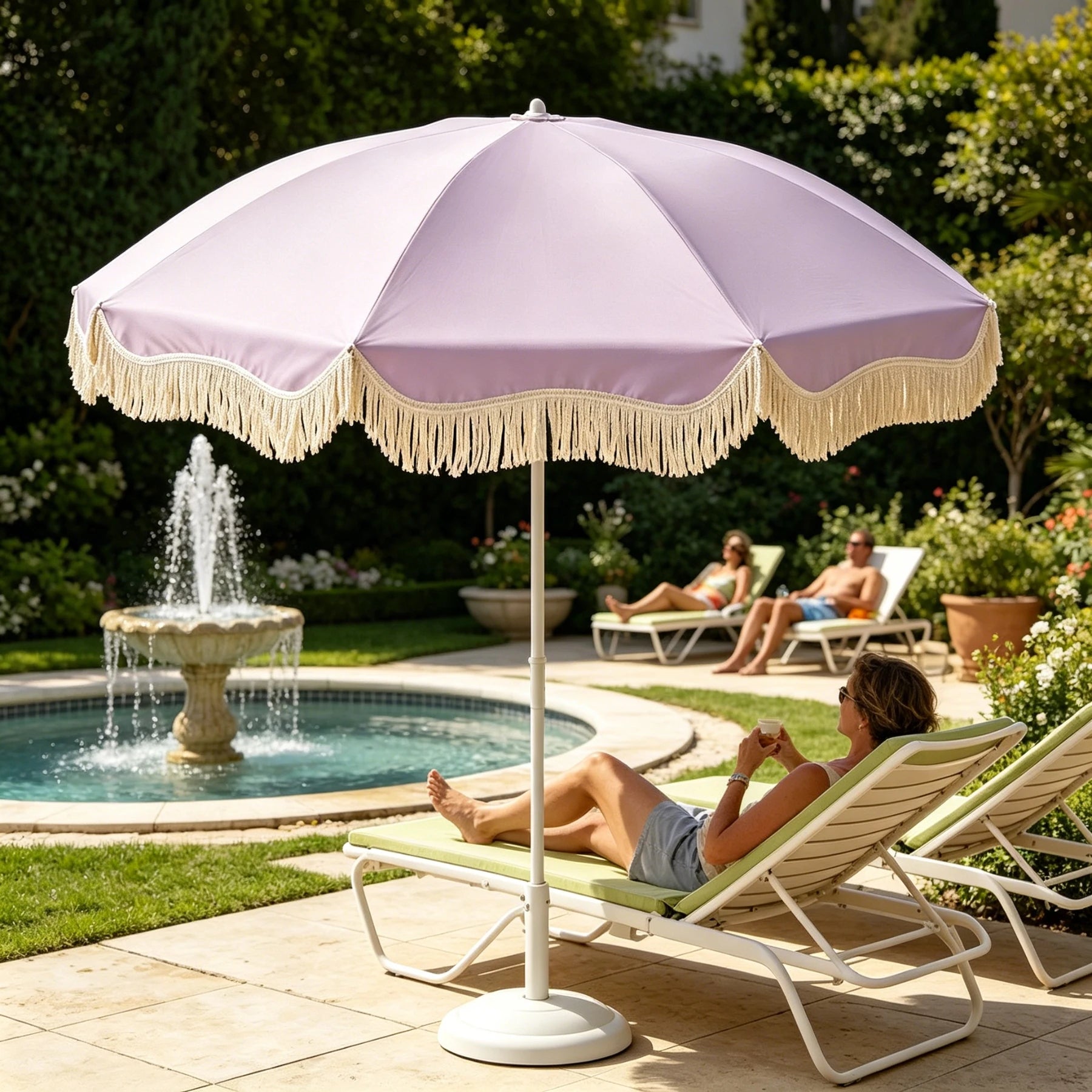 Boho Tassel Parasol, Big Outdoor Sun Umbrella for Garden, Beach, Yard and Vendor Use, Sunscreen Shade Umbrella