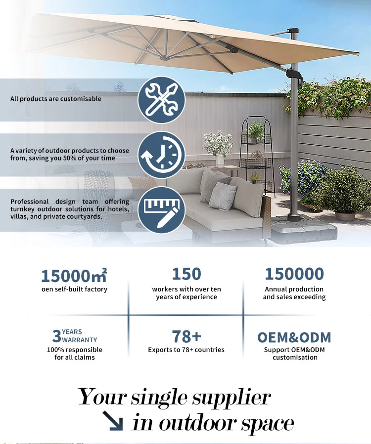 Outdoor Aluminum Roman Parasol Umbrella 9ft Waterproof for Patio Garden Courtyard Hotel Use-Modern Design