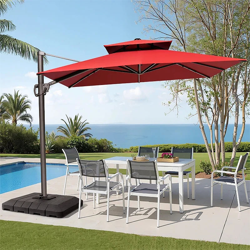 Outdoor Aluminum Roman Parasol Umbrella 9ft Waterproof for Patio Garden Courtyard Hotel Use-Modern Design