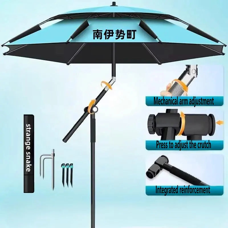 New Version Fishing Umbrella with Mechanical Arm Adjustment Big Beach Umbrella Outdoor Sunshade Protector 2.4-2.6M Large Parasol