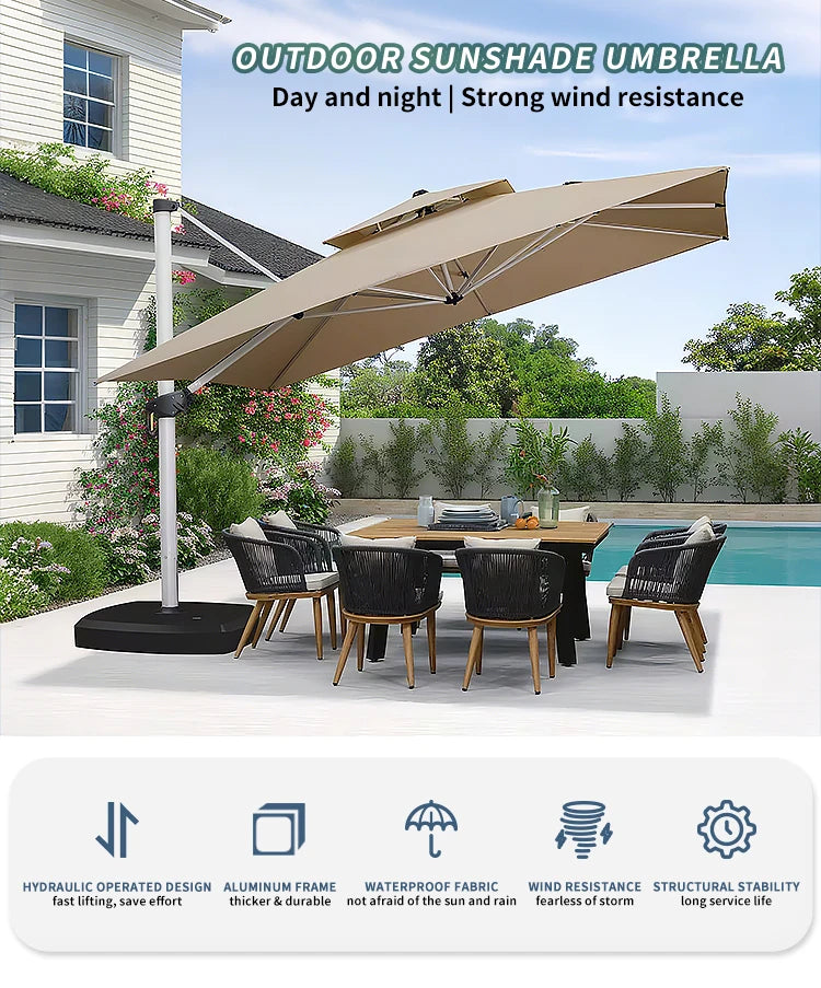 Outdoor Aluminum Roman Parasol Umbrella 9ft Waterproof for Patio Garden Courtyard Hotel Use-Modern Design