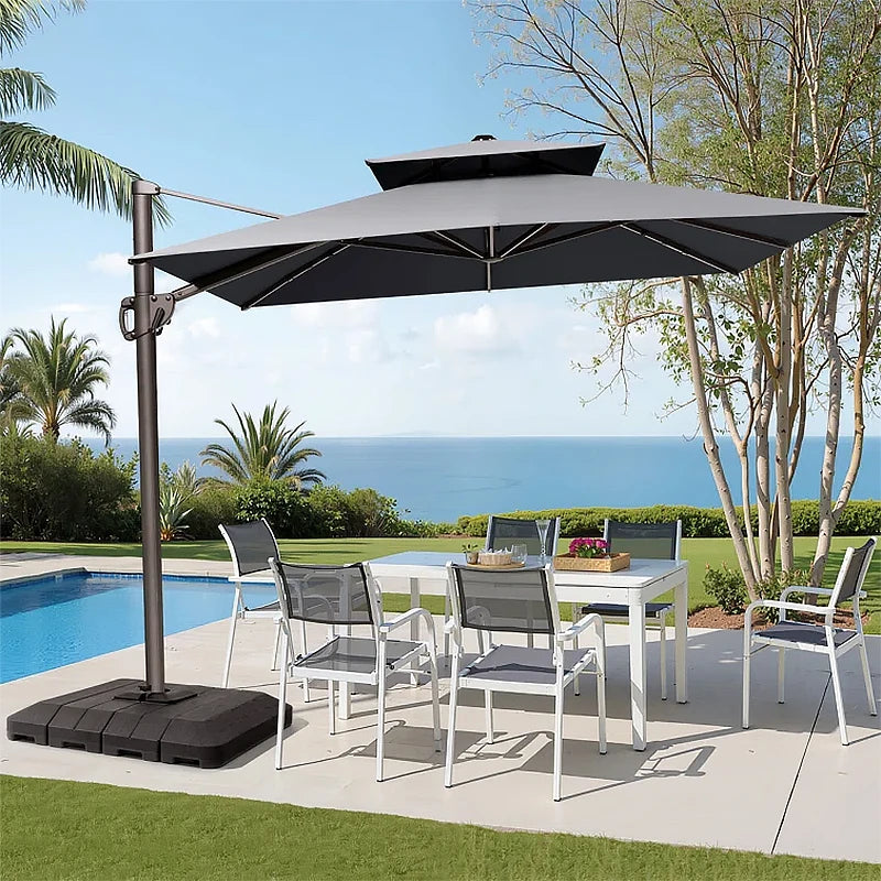 Outdoor Aluminum Roman Parasol Umbrella 9ft Waterproof for Patio Garden Courtyard Hotel Use-Modern Design