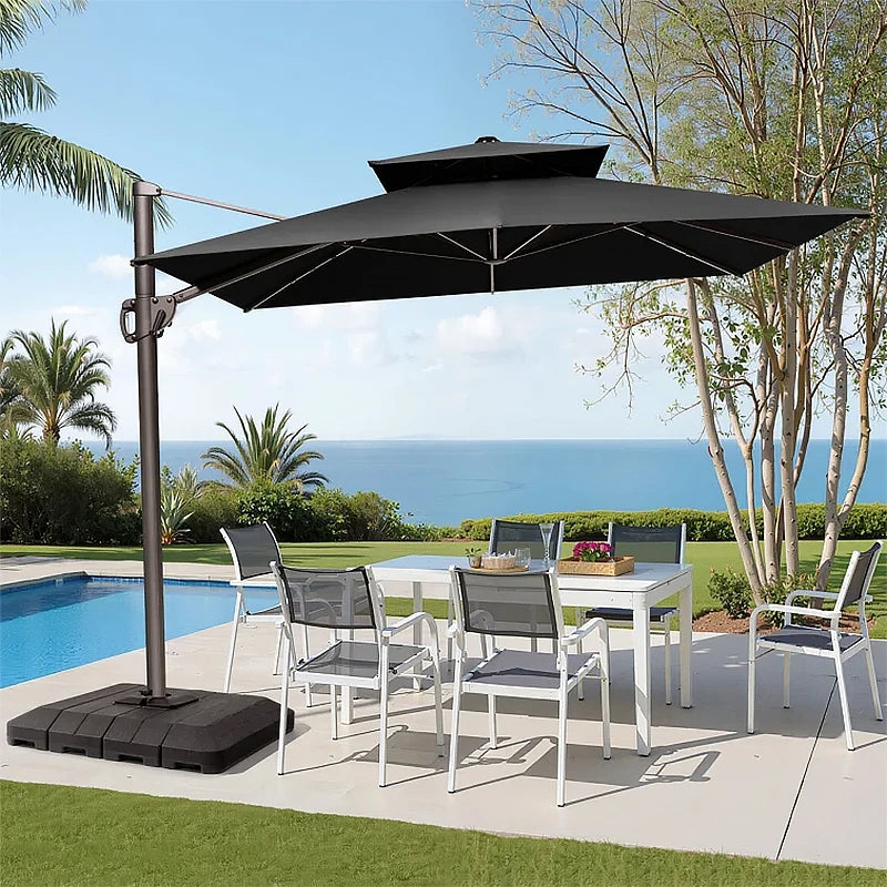 Outdoor Aluminum Roman Parasol Umbrella 9ft Waterproof for Patio Garden Courtyard Hotel Use-Modern Design