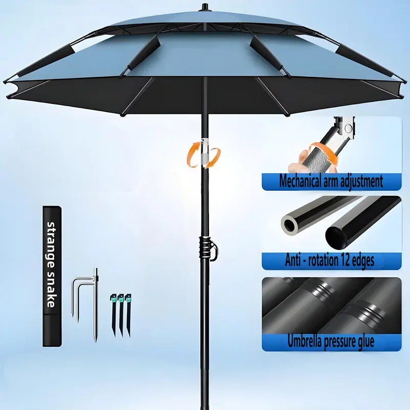 New Version Fishing Umbrella with Mechanical Arm Adjustment Big Beach Umbrella Outdoor Sunshade Protector 2.4-2.6M Large Parasol