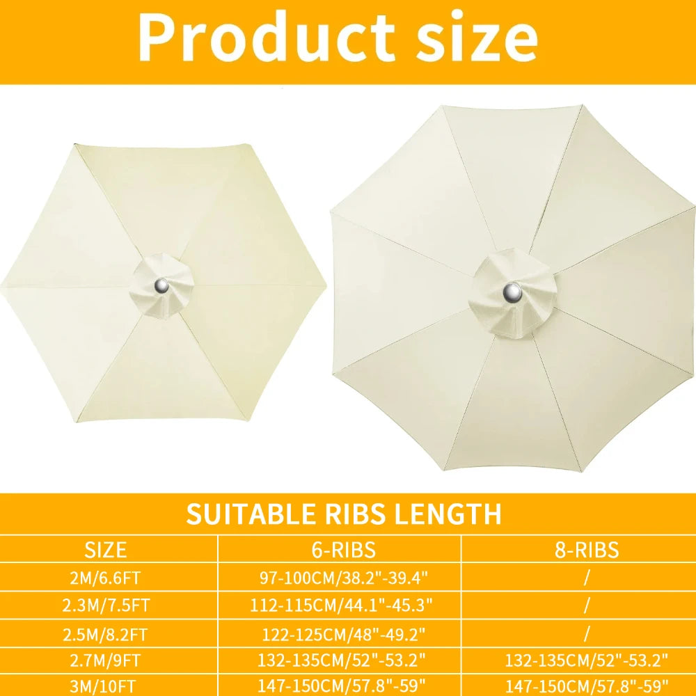 Parasol Replaceable Parasol Top Cloth Garden Patio Canopy Umbrella Cover Waterproof Sunshade 2/2.5/2.7/3m For 6 Ribs/8 Ribs