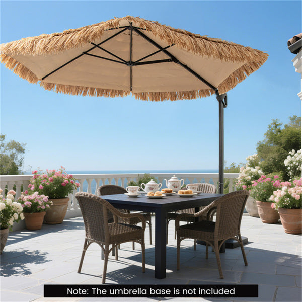 9.5ft Tropical-Style Outdoor Umbrella Natural Black - 2-Tier Vented, Sun Protection, Backyard Poolside Decor