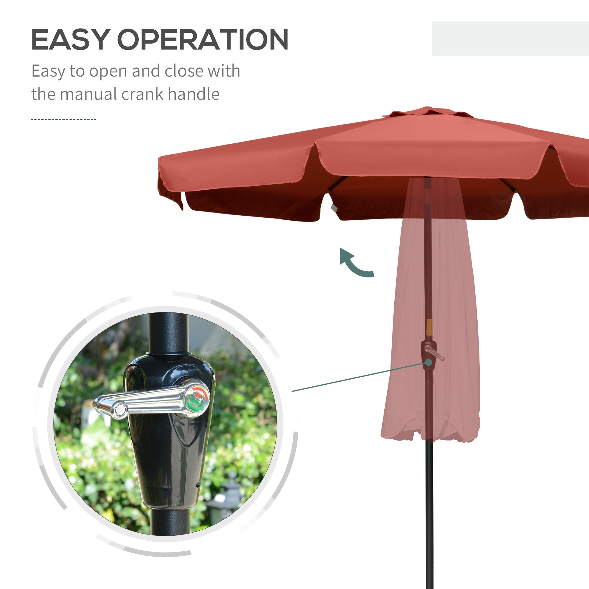 2.7m Patio Parasol Garden Umbrellas Outdoor Sun Shade Table Umbrella With Tilt, Crank, 8 Ribs, Ruffles, Wine Red