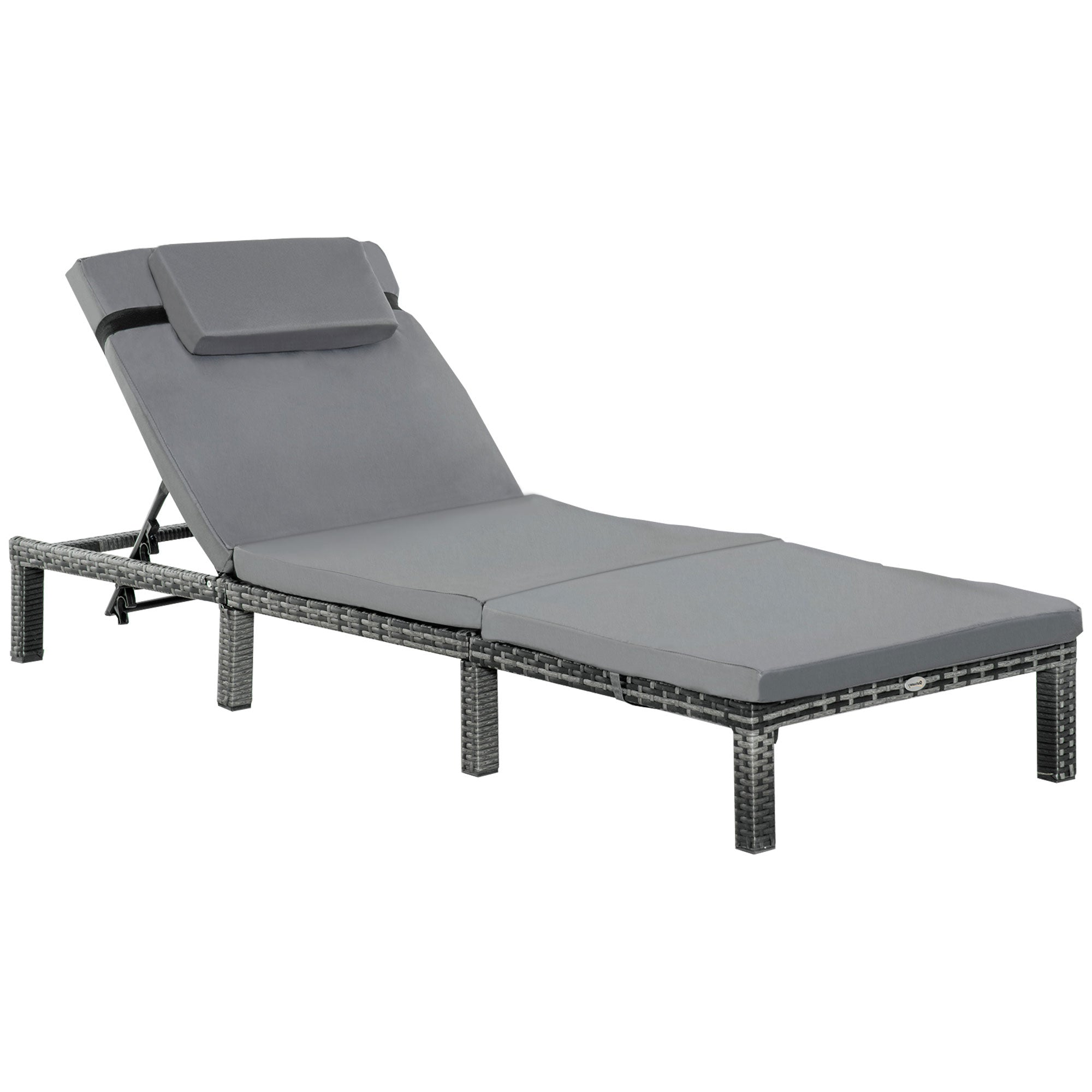 Rattan Sun Lounger, 5-Level Adjustable Garden Lounger Recliner With Cushion And Headrest, Outdoor Reclining Sunbed, Steel Frame Garden Chair For Patio, Beach, Terrace, Dark Grey