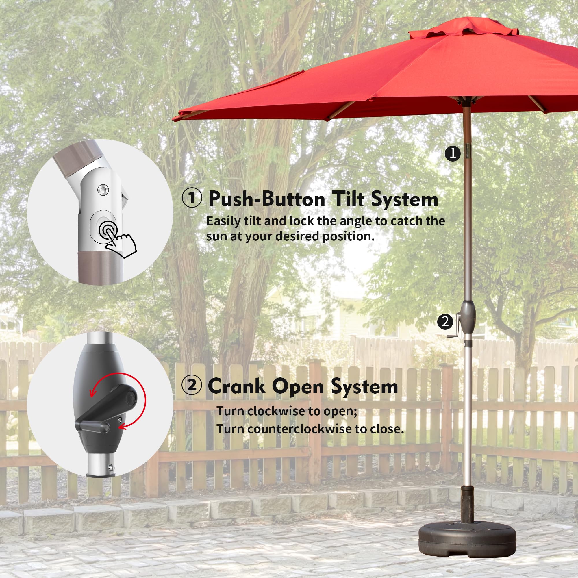 10FT Patio Umbrella, Outdoor Table Umbrella With Push Button Tilt And Crank, UV Protection Waterproof Market Sun Umbrella With 8 Sturdy Ribs For Garden, Deck, Backyard, Pool Brick Red