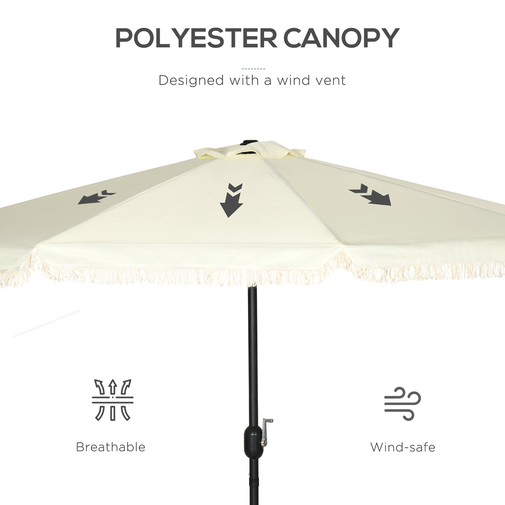 9 ft Cantilever Umbrella with Push Button Tilt and Crank Tassles and 8 Ribs Shade Umbrellas for Garden