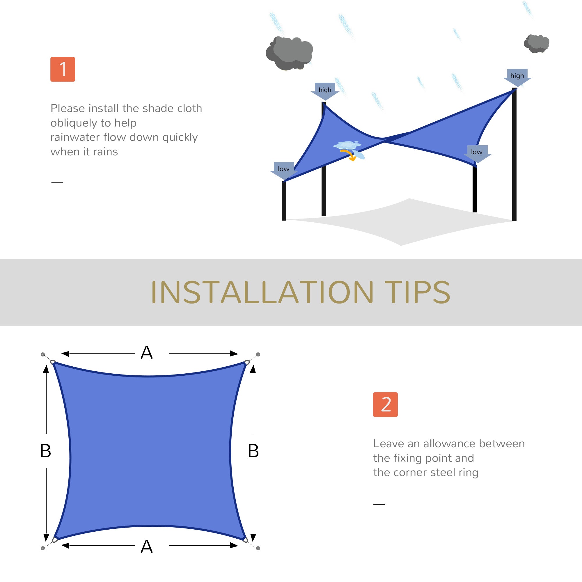 16’ x 20’ Sun Shade Sail Canopy Outdoor Shade Sail Cloth for Patio Deck Yard with D-Rings and Rope Included, Blue