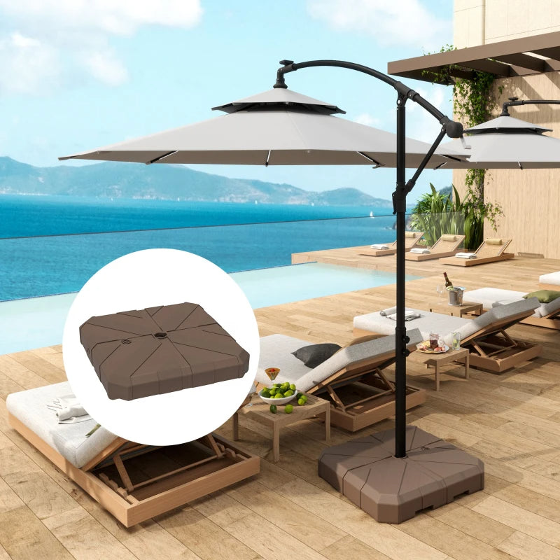 Square Patio Umbrella Base, Cantilever Offset Umbrella Base Heavy Duty Outdoor Umbrella Stand Base, Filled Up To 143lbs With Stand Or 130lbs With Water For Garden Poolside, Brown