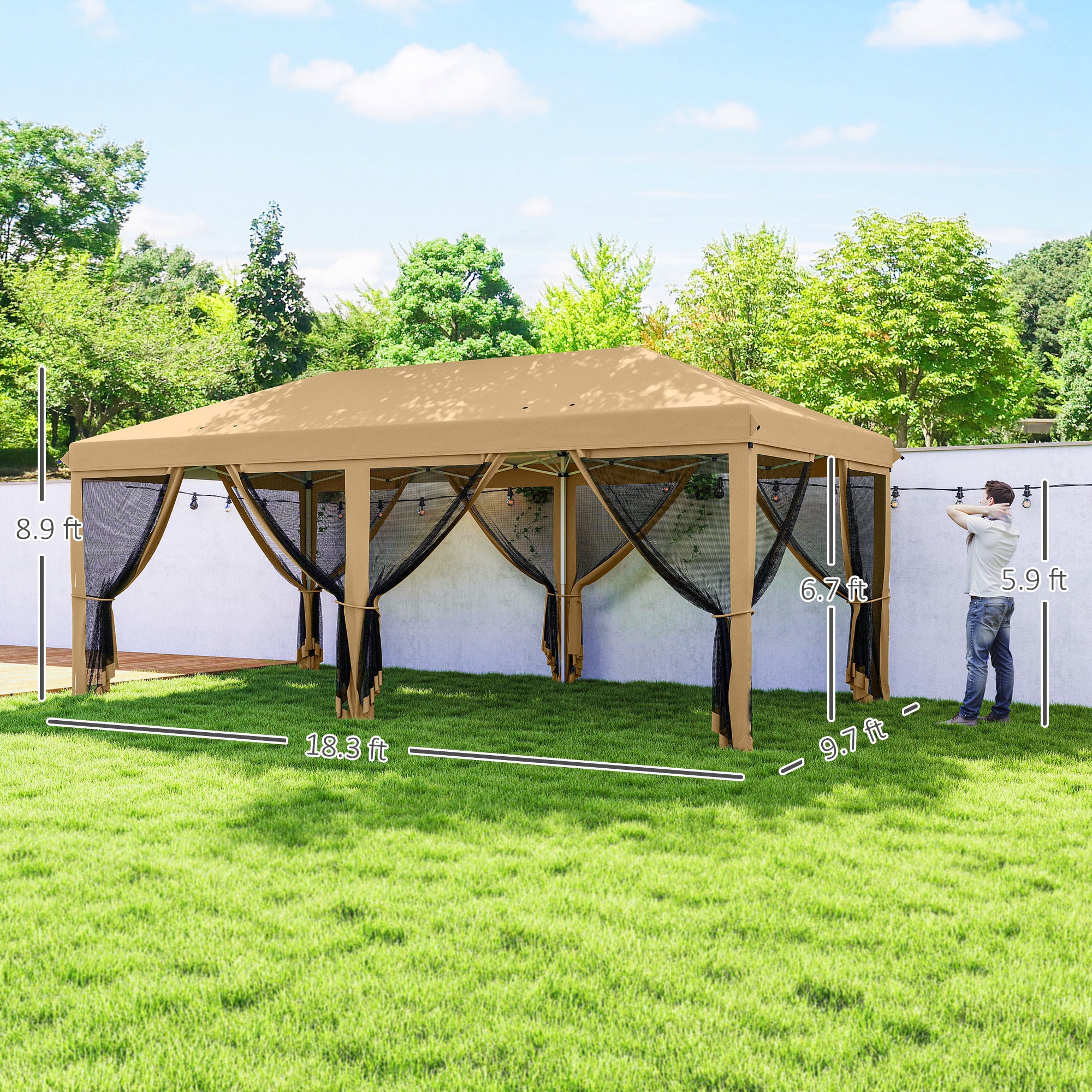 10โ x 20โ Pop Up Canopy Tent with Netting, Heavy Duty Instant Sun Shelter, Large Tents for Parties with Carry Bag for Outdoor, Garden, Patio, Beige