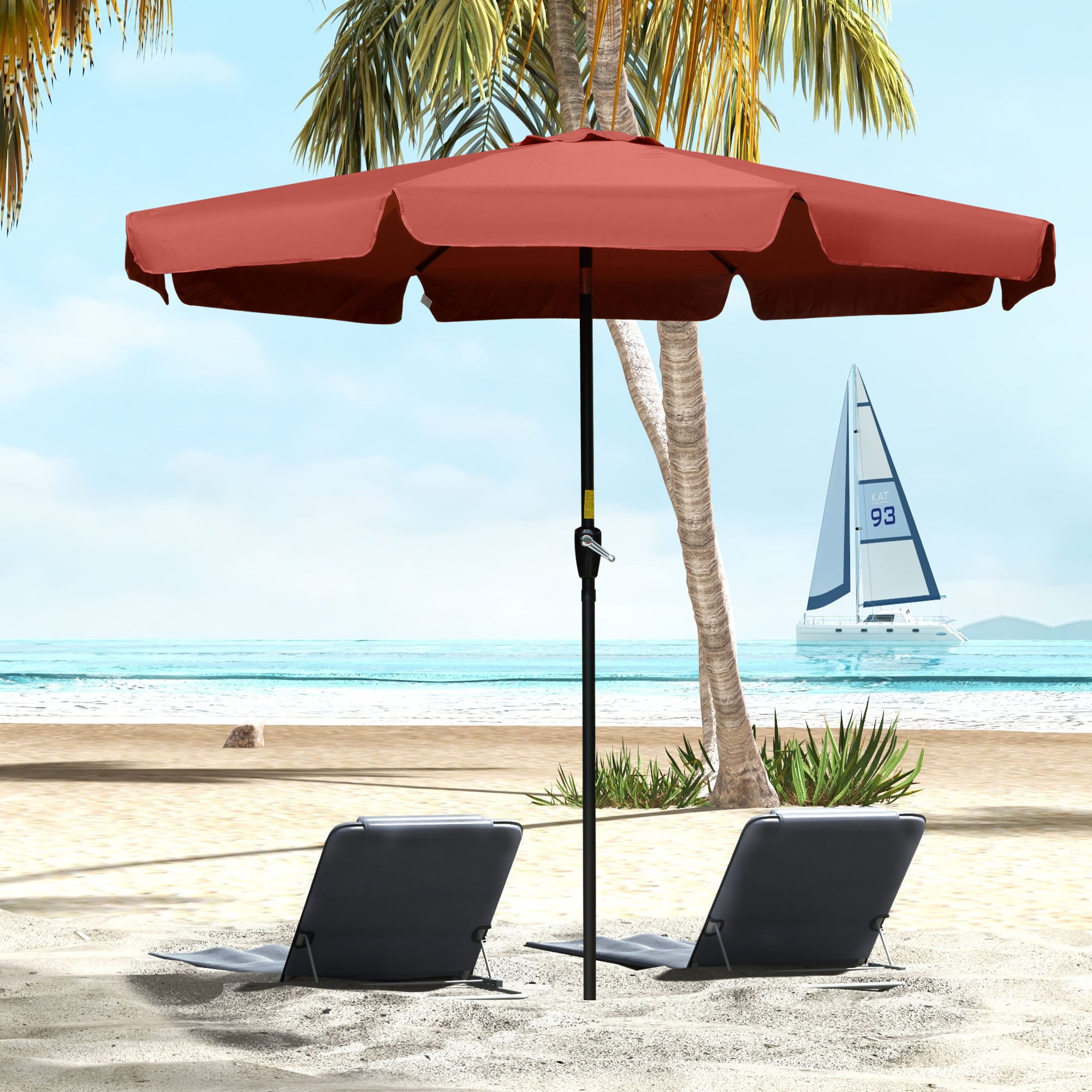 2.7m Patio Parasol Garden Umbrellas Outdoor Sun Shade Table Umbrella With Tilt, Crank, 8 Ribs, Ruffles, Wine Red
