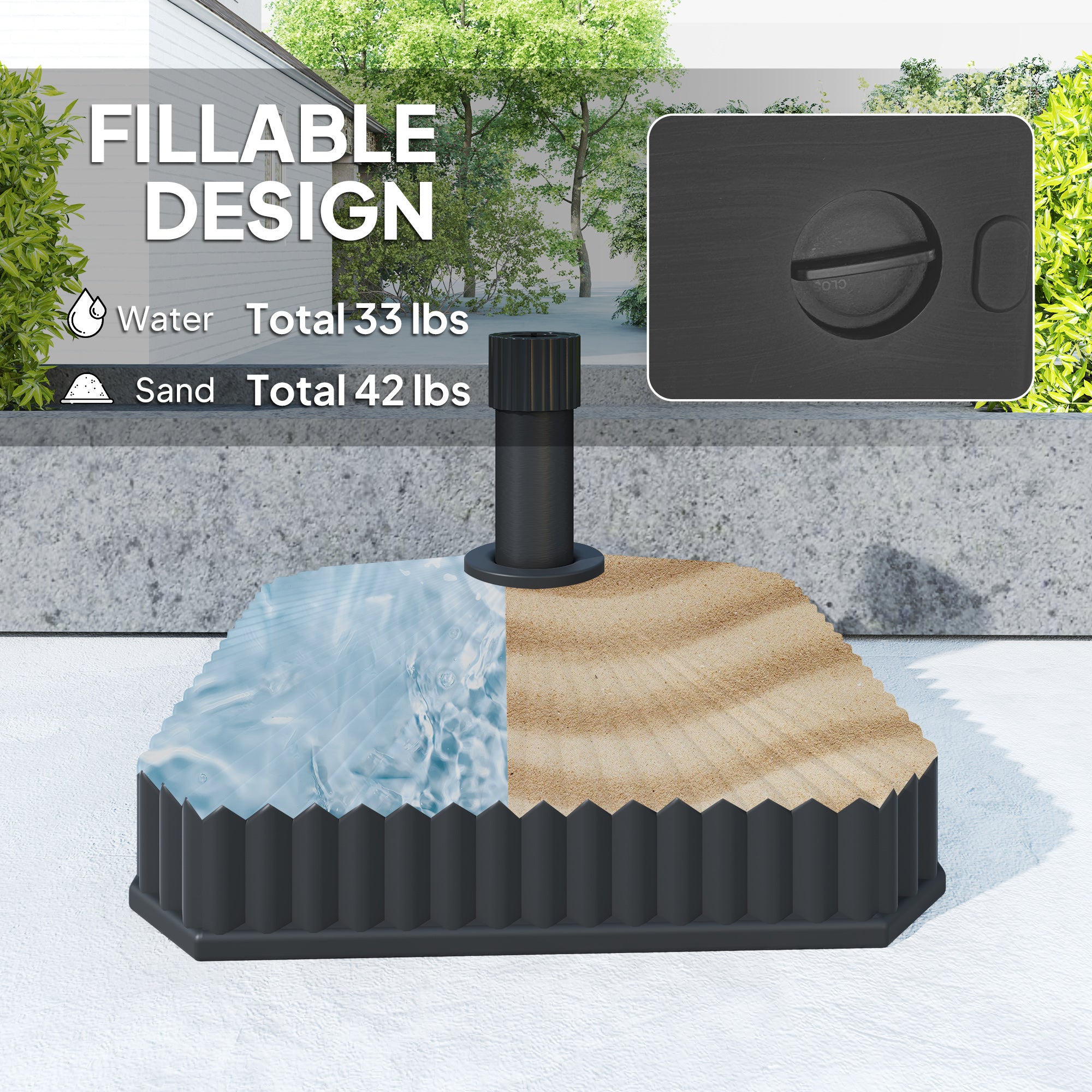 Square Patio Umbrella Base Holder, Heavy Duty Outdoor Umbrella Stand Base, Filled Up to 42lbs with Stand or 33lbs with Water for Garden, Poolside, Black