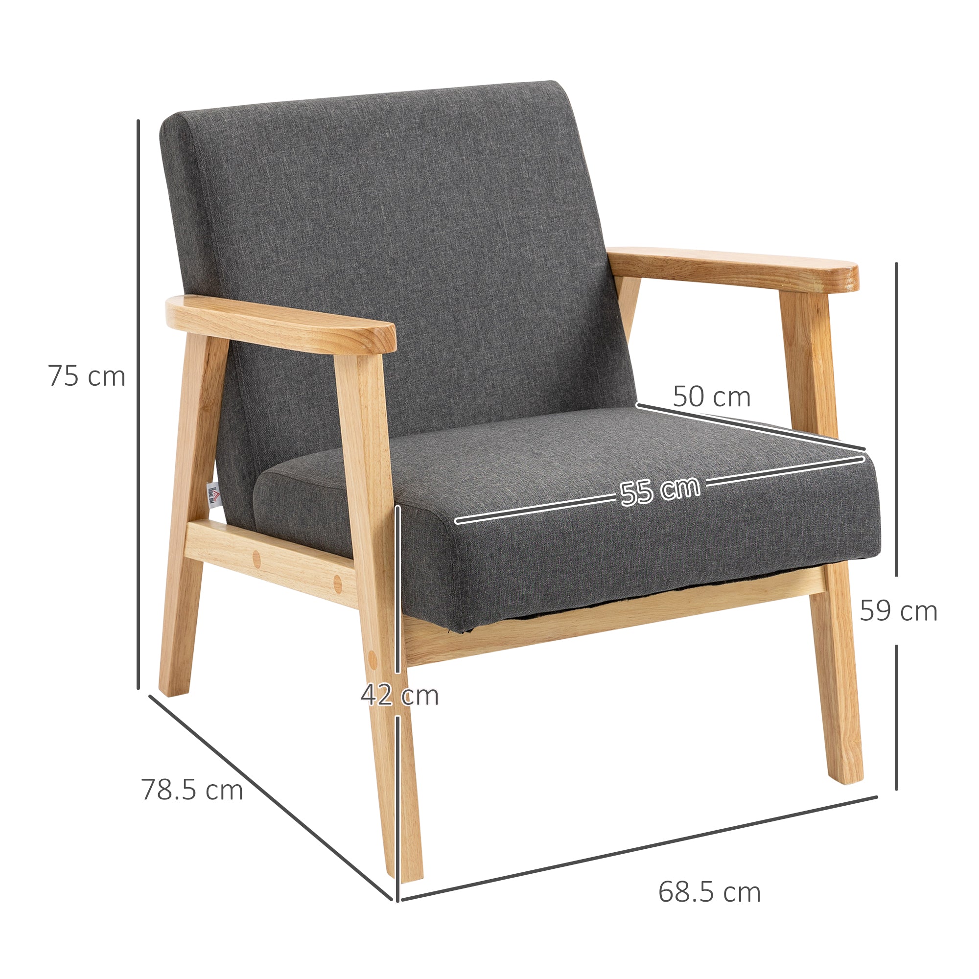 Set Of 2 Accent Armchair, Living Room Chair, Wooden Upholstered Single Lounge Chair With Rubber Wood Legs And Padded Seat, Leisure Sofa Chair For Bedroom Office, Dark Grey